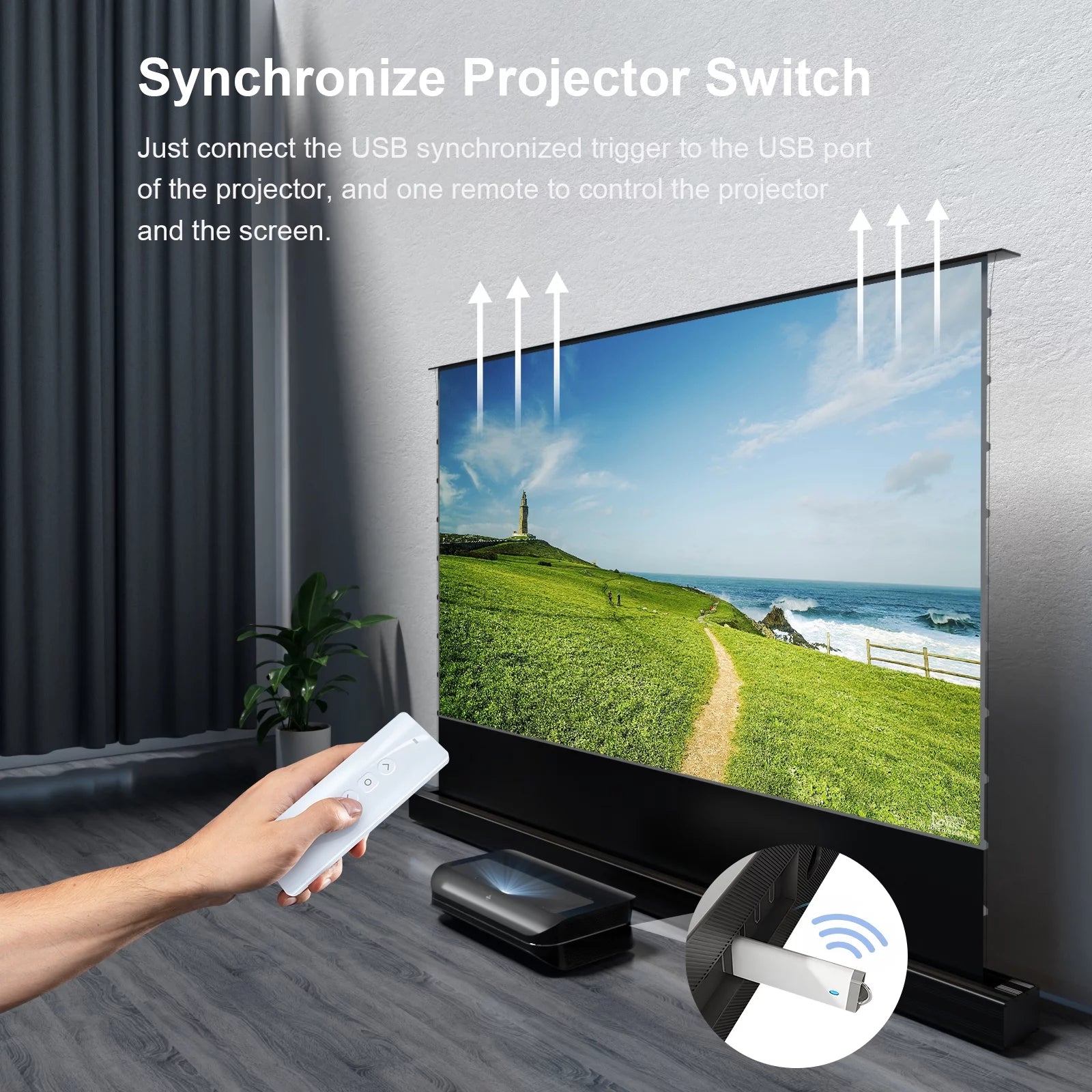 AWOL VISION 120" Motorized Floor Rising Ambient Light Rejecting Projector Screen for Ultra Short Throw Projector