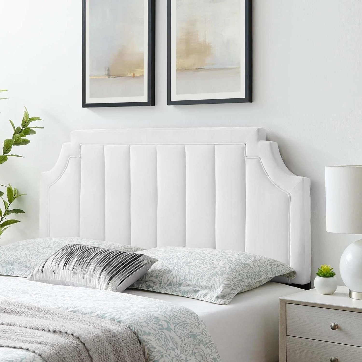 Alyona Channel Tufted Performance Velvet Headboard, , White