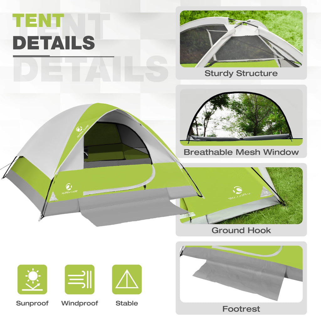 Alpha Camper 2-Person Camping Dome Tent Waterproof Portable Tent with Carry Bag, Blue