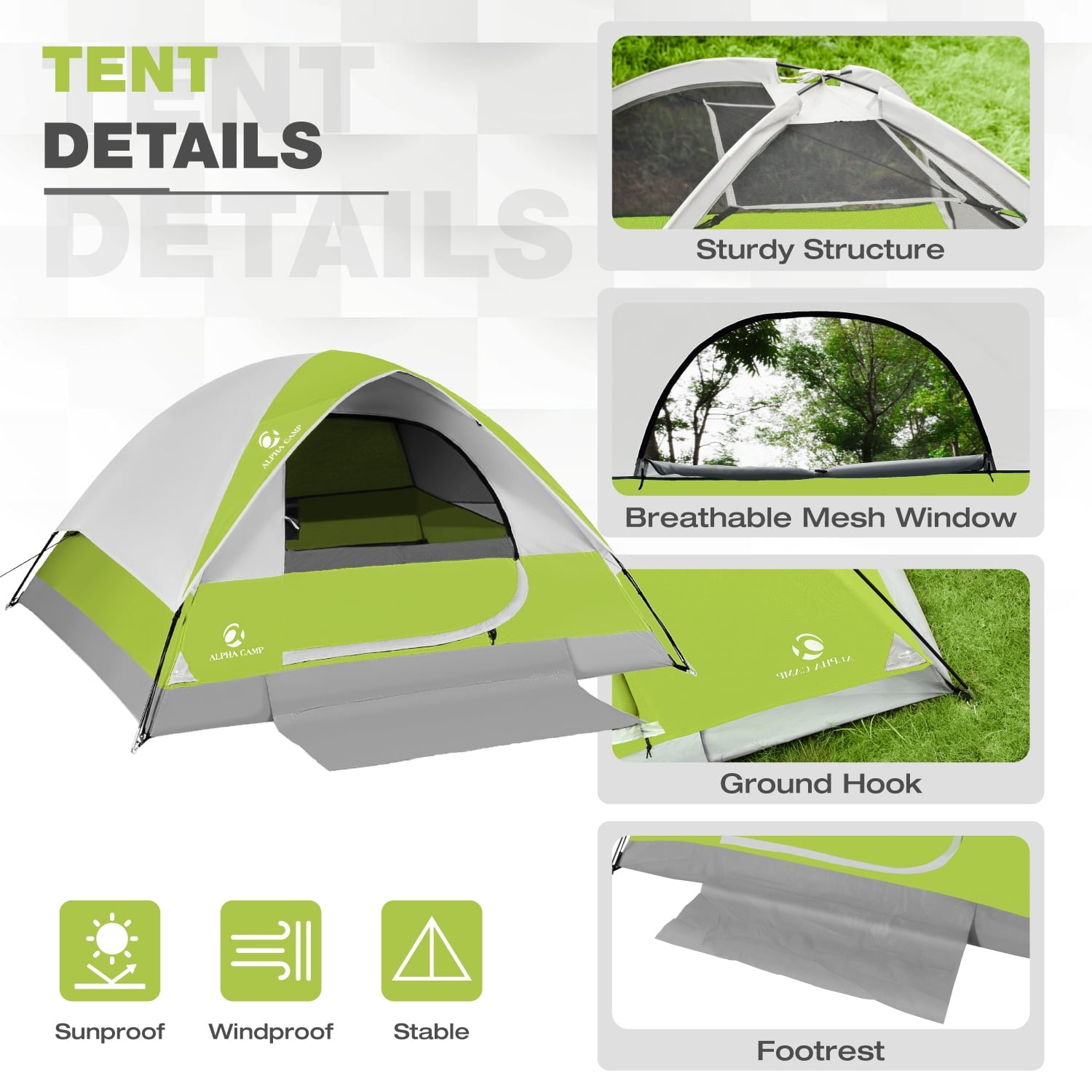 Alpha Camper 2-Person Camping Dome Tent Waterproof Portable Tent with Carry Bag, Blue