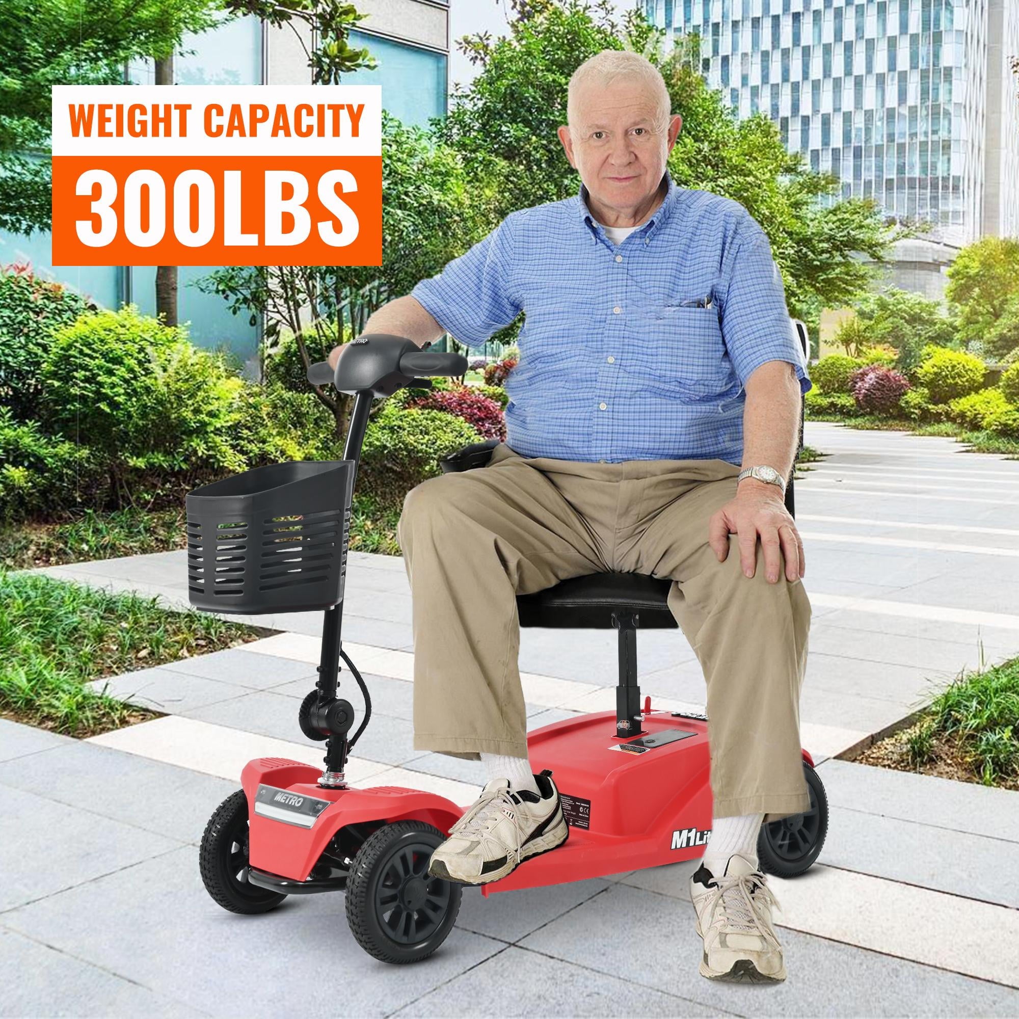 4 Wheels Mobility Scooter, Folding Lightweight Travel Mobility Scooter with Front & Rear LED Light, Heavy Duty Electric Motorized Scooters for Seniors Adults, Compact Mobility Scooter, Red