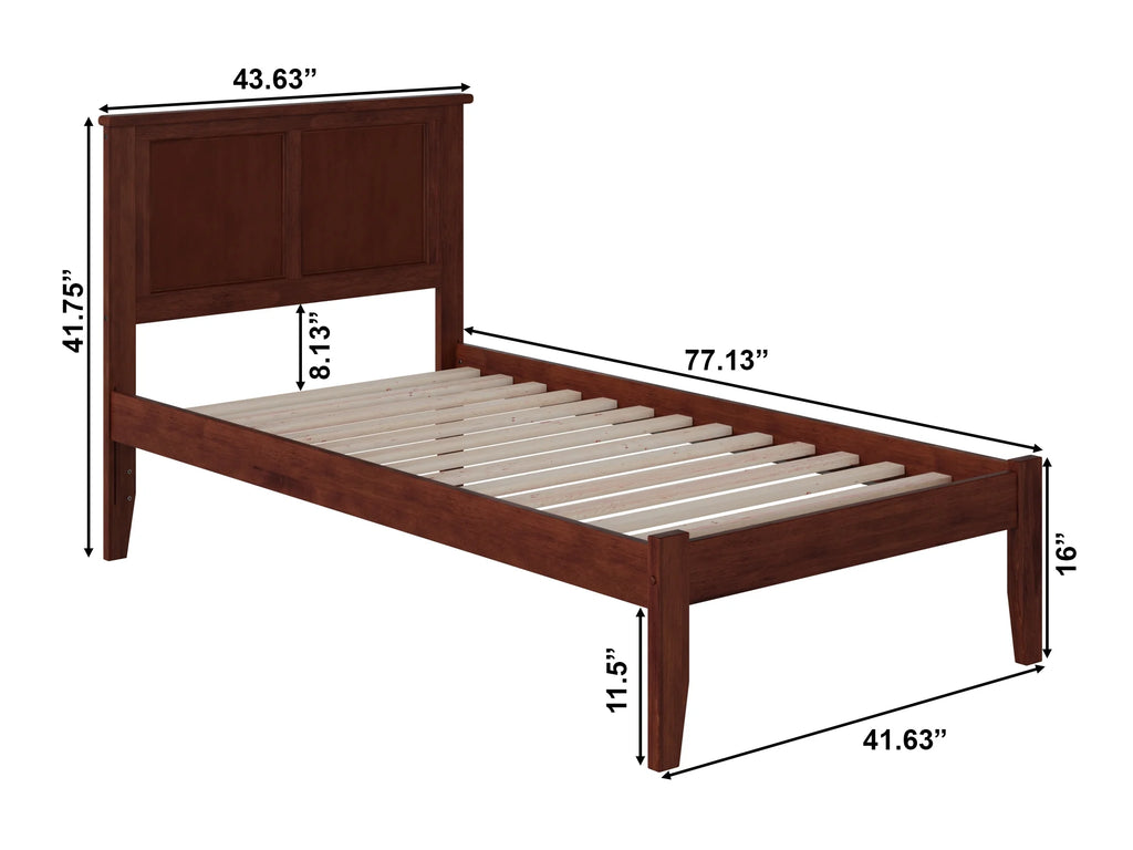 AFI Madison Twin Solid Wood Platform Bed with Panel Headboard in Walnut