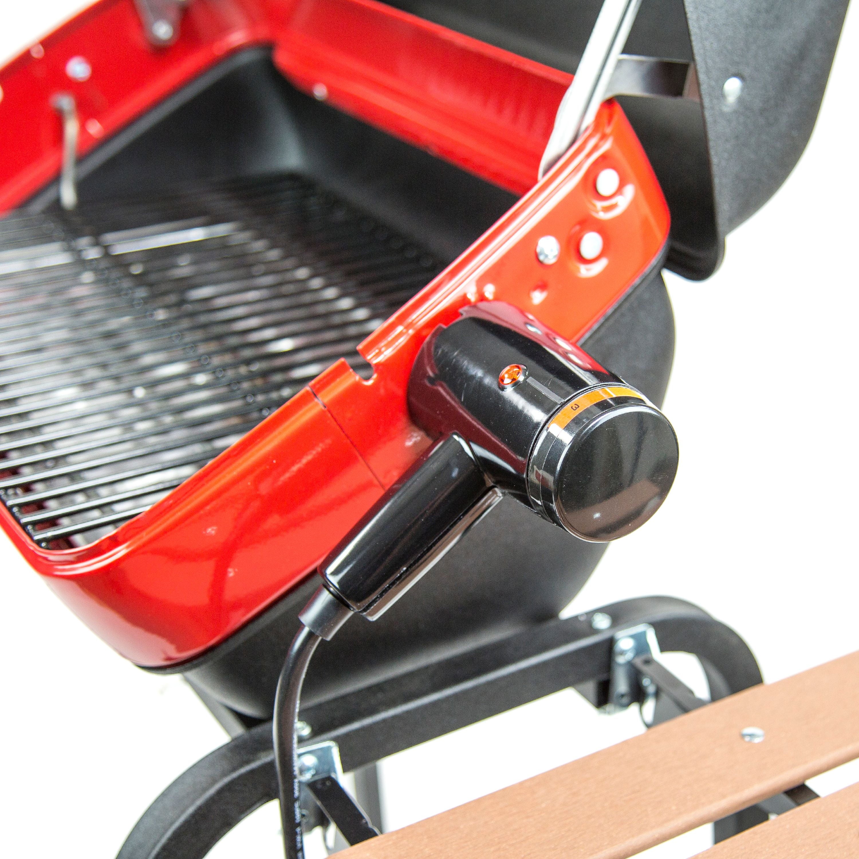 Americana Portable Electric Cart Grill with Two Folding Tables, Red