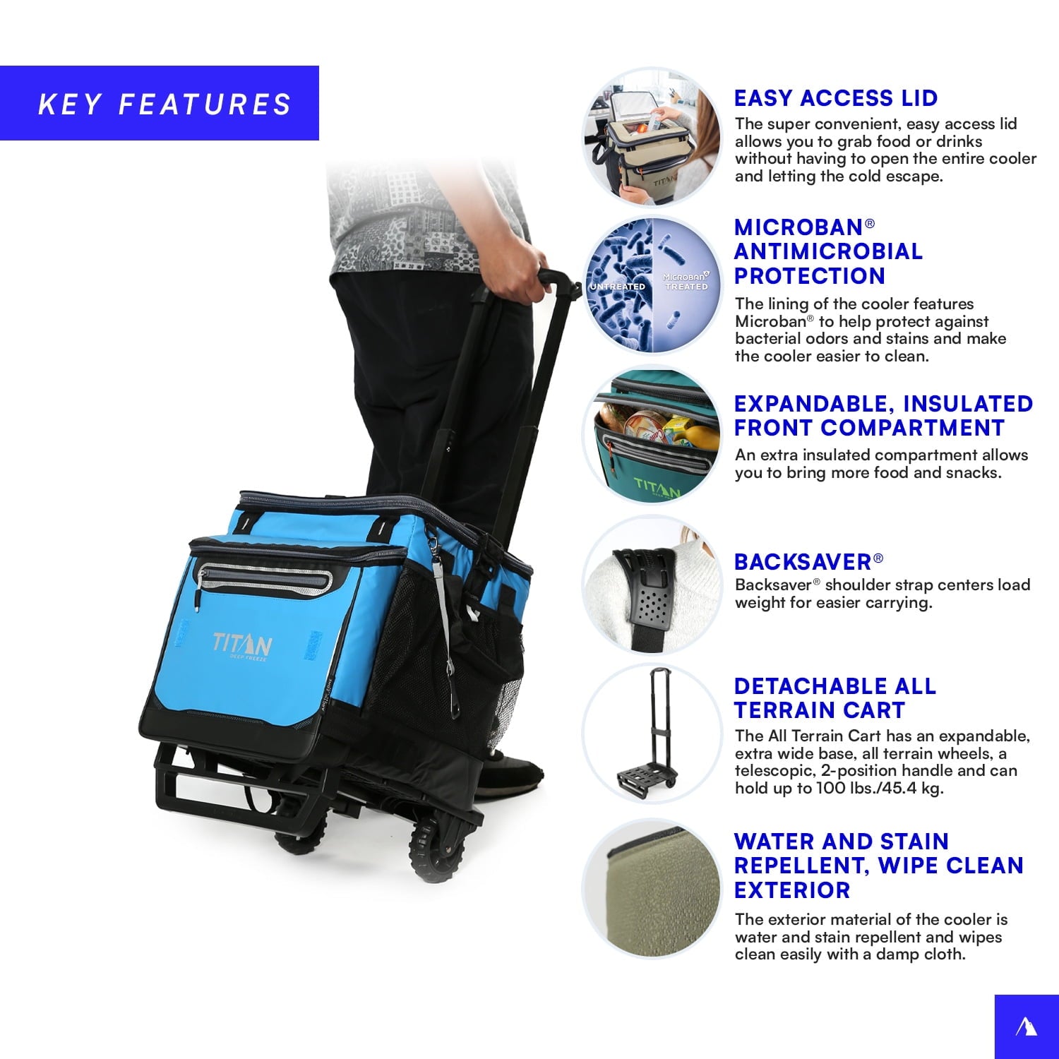 Arctic Zone® Titan Deep Freeze® 60(50+10) Can/40 Quart Wheeled Cooler - Process Blue