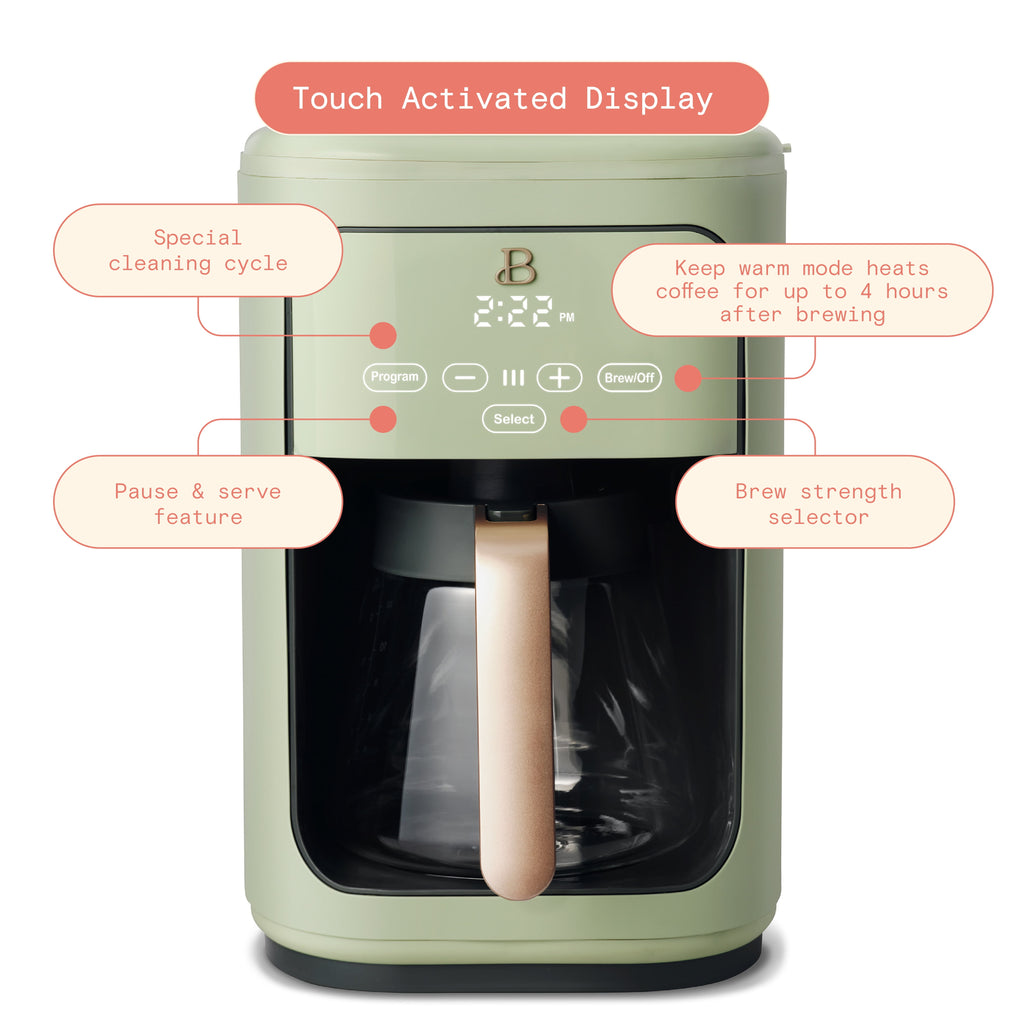 Beautiful 14-Cup Programmable Drip Coffee Maker with Touch-Activated Display, White Icing by Drew Barrymore