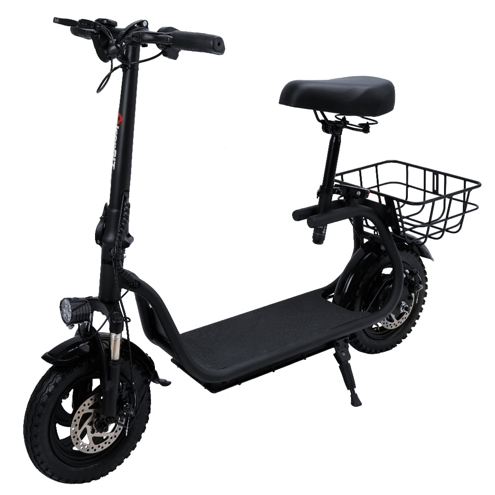 500W Adult Shock Absorption Electric Scooter with Seat 12" Commuter Electric Scooter With Carry Basket - Up to 25 Miles 18.6MPH