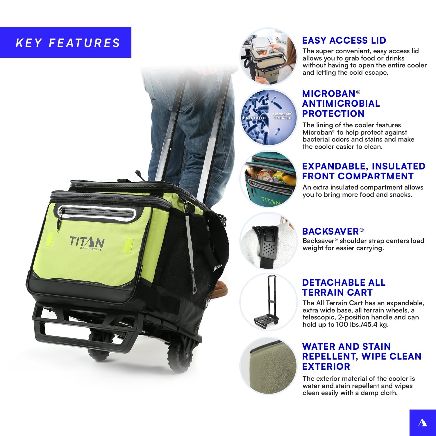 Arctic Zone® Titan Deep Freeze® 60(50+10) Can/40 Quart Wheeled Cooler - Process Blue