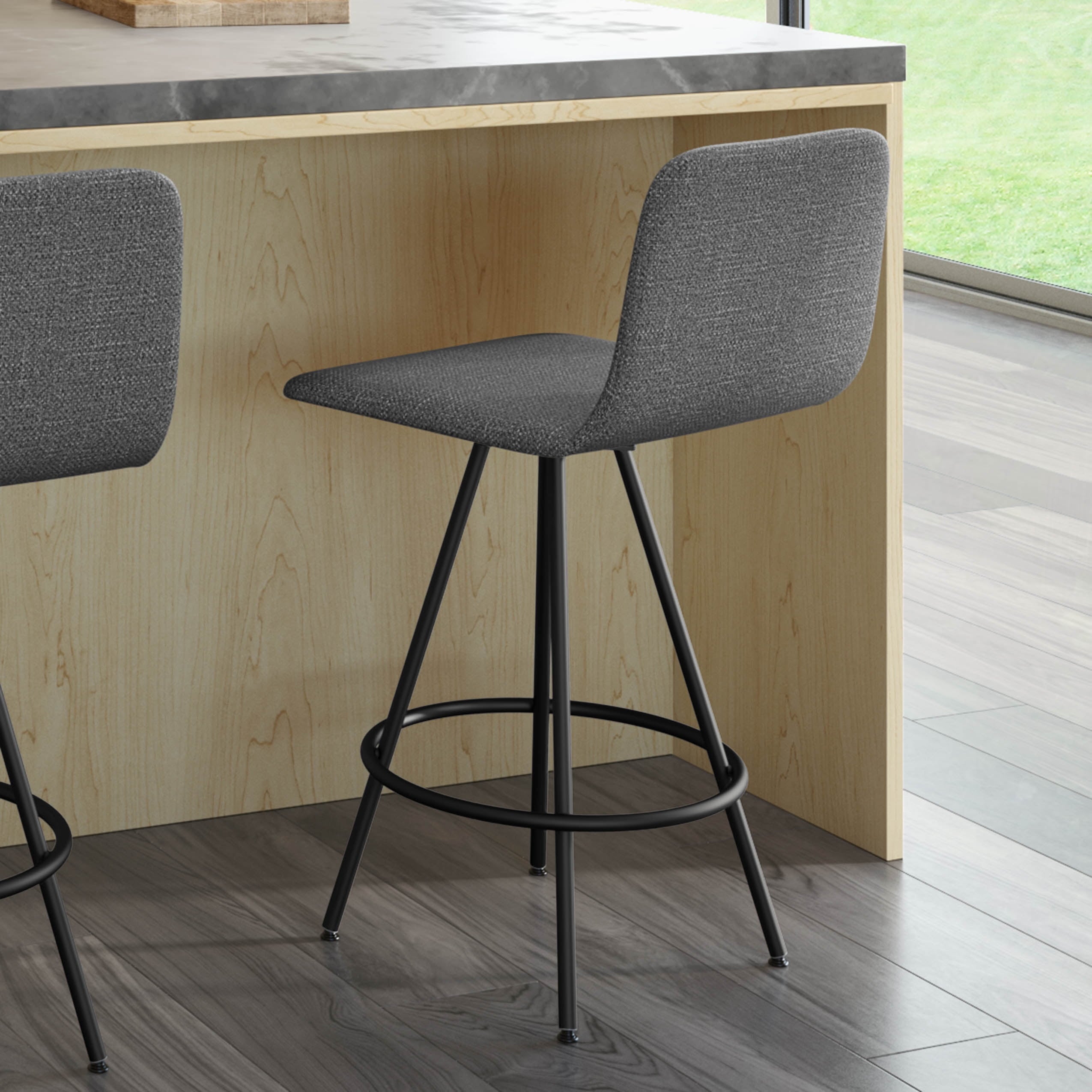 Amisco Dagmar 30 In. Swivel Bar Stool - Grey Woven Fabric / Black Metal