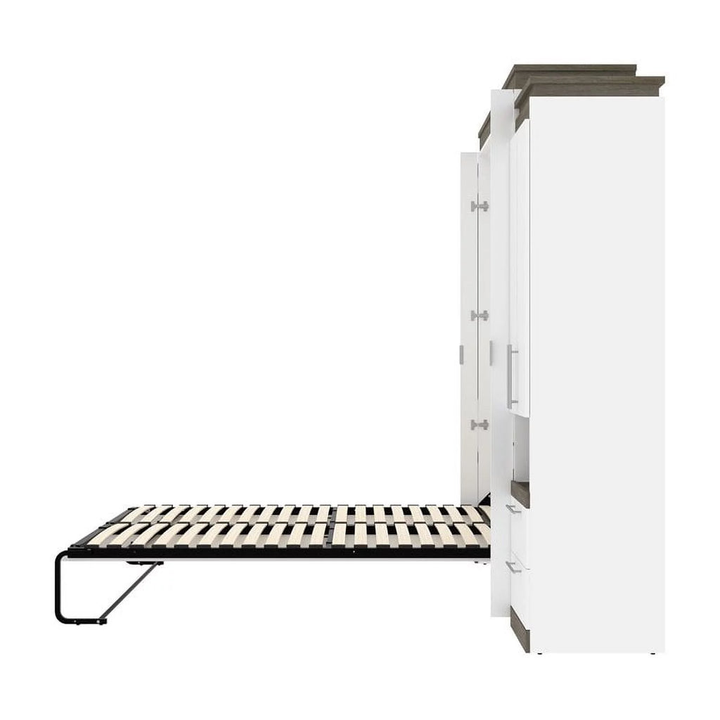 Atlin Designs 104" Modern Wood Queen Murphy Bed with 2 Storage Cabinets in White