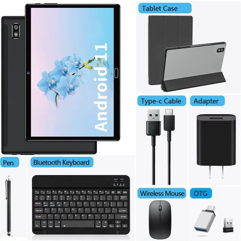 2024 Newest Android 13 Tablet with Keyboard, 10.1 inch Tablet,4 + 64GB Storage, Octa-Core, Android Tablet with Dual Camera, Google GMS Certified, Wifi, Bluetooth 4.2, 2-in-1 Android Tablets by DOMATON