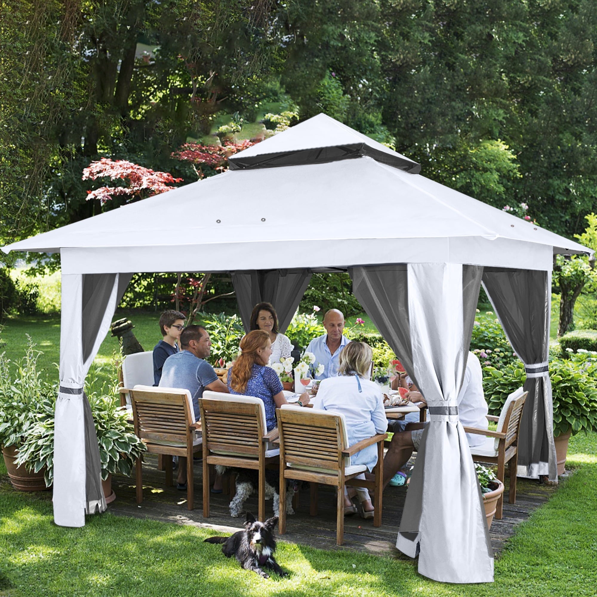 ABCCANOPY 13'x13' Gazebo Tent Outdoor Pop up Gazebo Canopy Shelter with Mosquito Netting, Brown