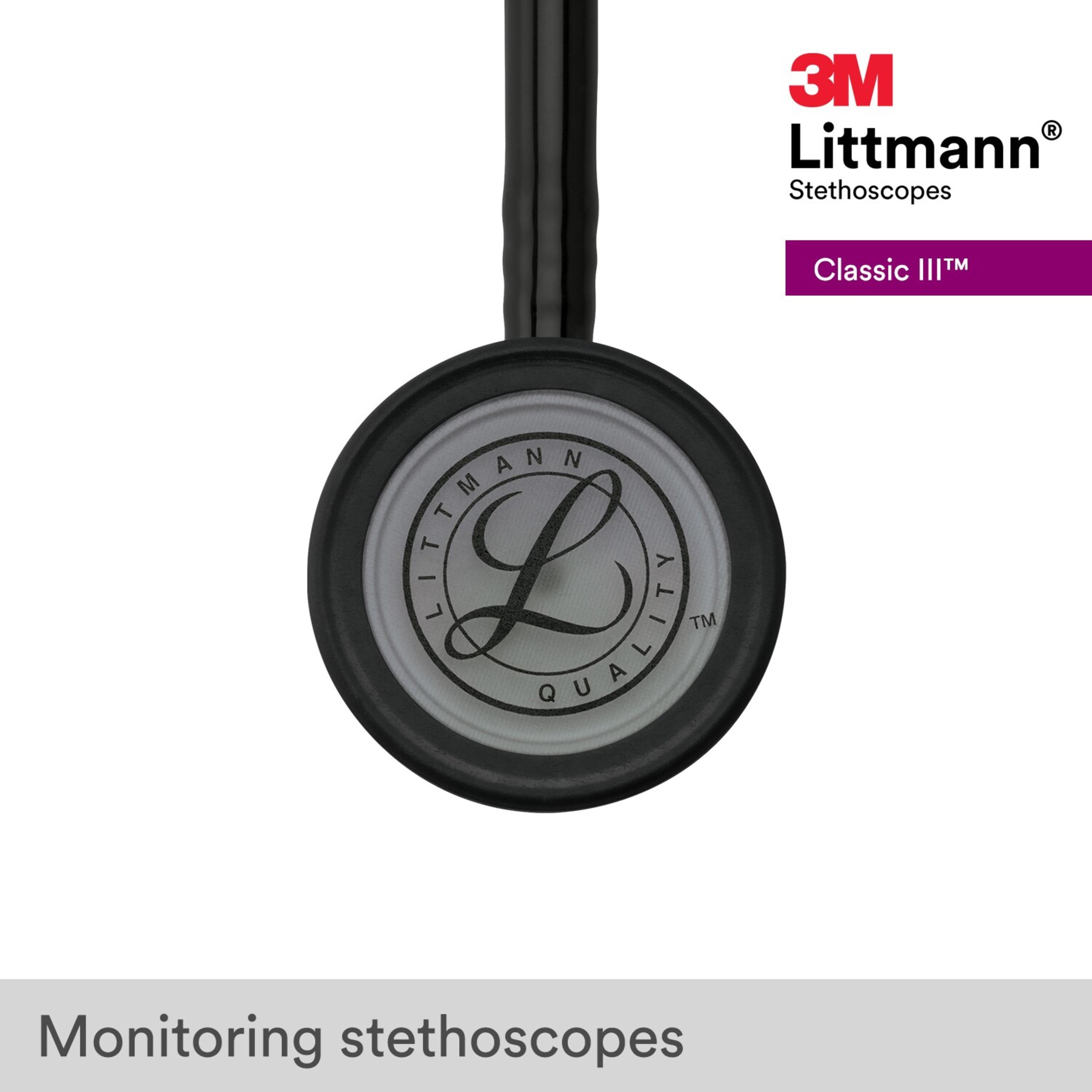 3M Littmann Classic III Stethoscope, Smoke-Finish, Black Tube, 27 inch, 5811