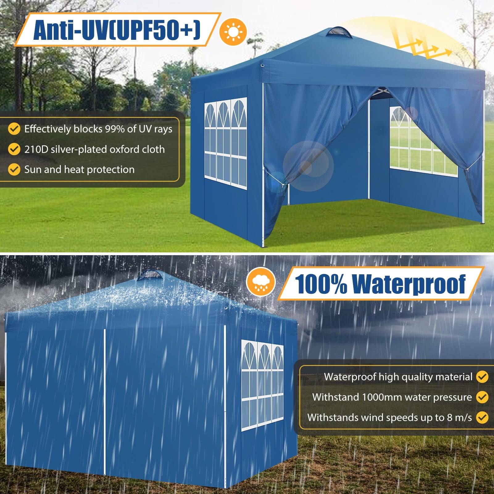 10'x10' EZ Pop Up Canopy with Top Vent, Large Commercial Tent, Waterproof and Sunproof with 4 Removable Sidewalls, Suitable for Weddings come with 4 Sandbags (Black)