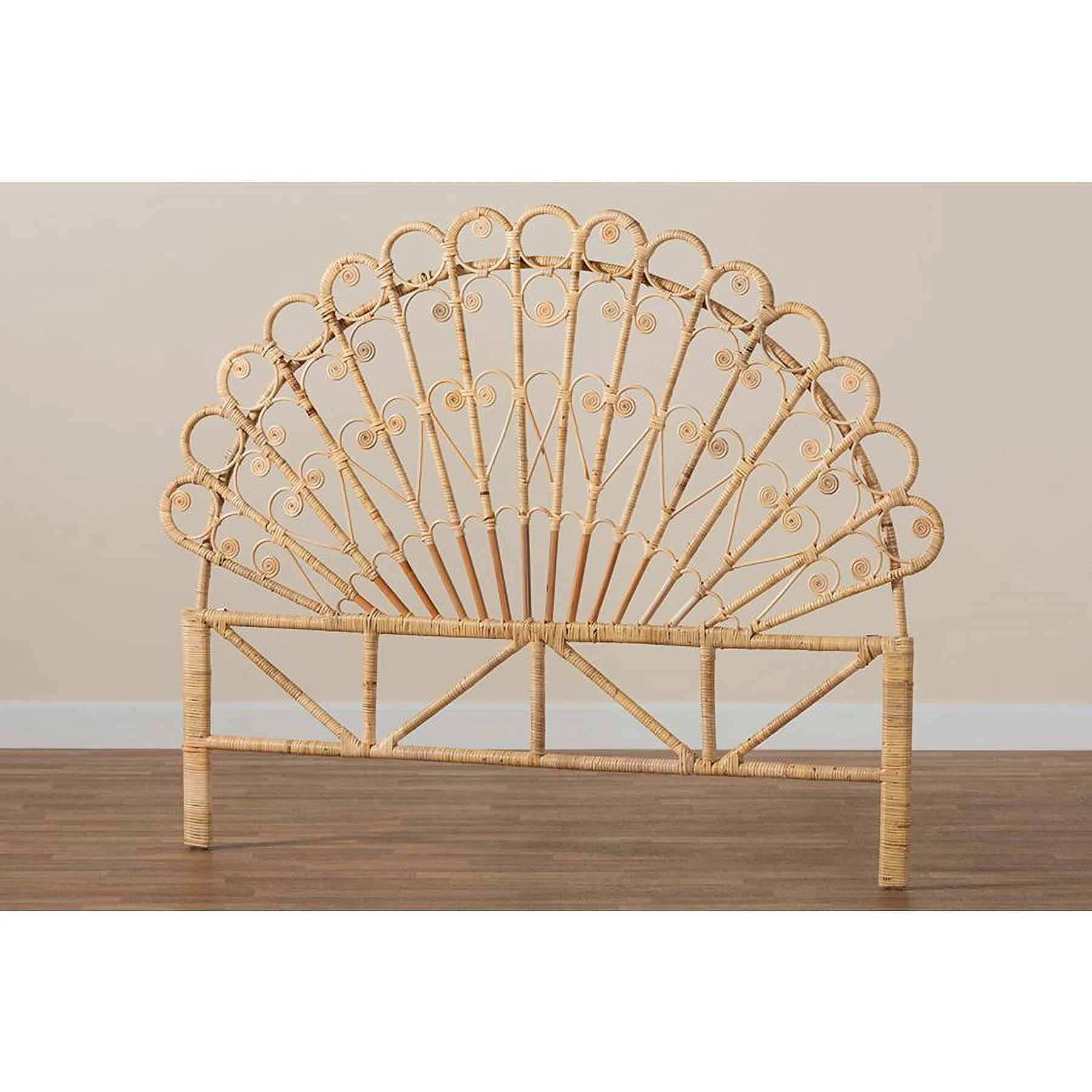 bali & pari Rasima Modern Bohemian Natural Brown Rattan Queen Size Standalone Headboard