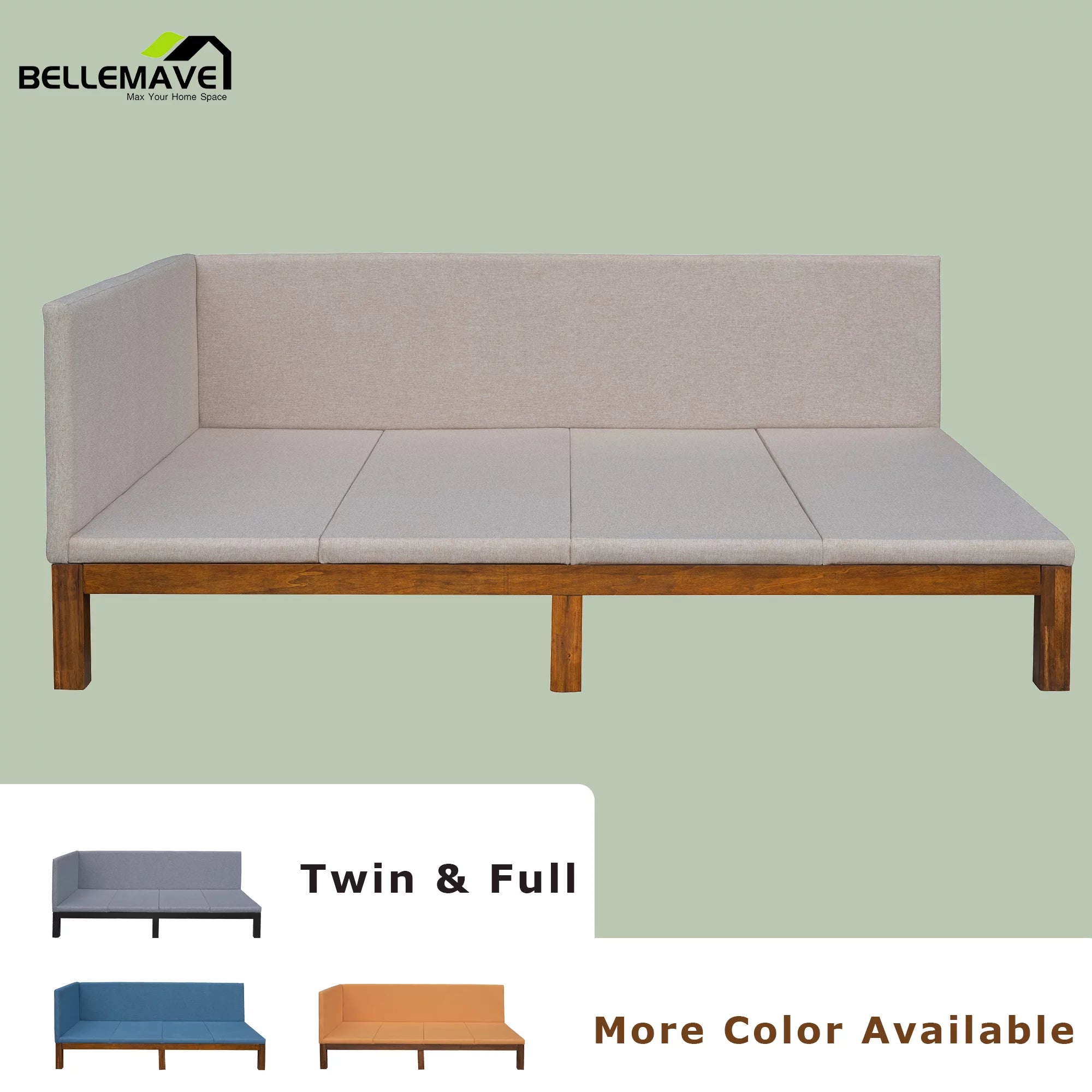 Bellemave Full Size Upholstered Daybed, Minimalist Wood Sofa Bed for Living Room, Bedroom (Beige)