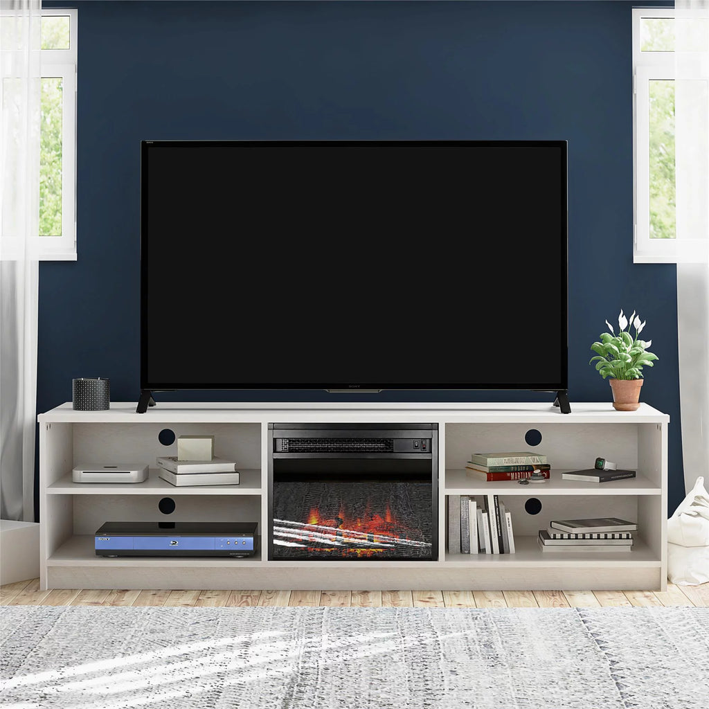 Ameriwood Home Namar Electric Fireplace TV Stand for TVs up to 75in, Ivory Oak