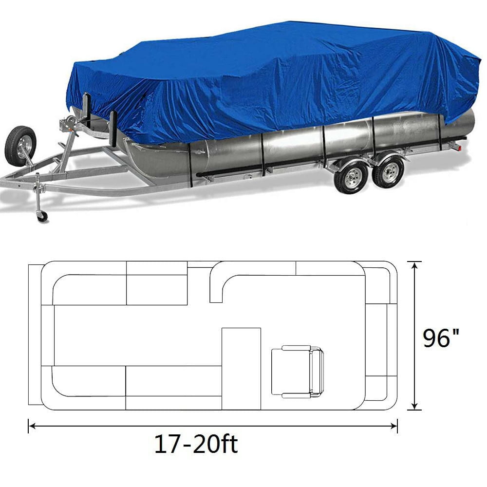 17-24Ft 210D Anti-UV Waterproof Pontoon Fabric Boat Cover Trailerable Fish Ski Blue And Black