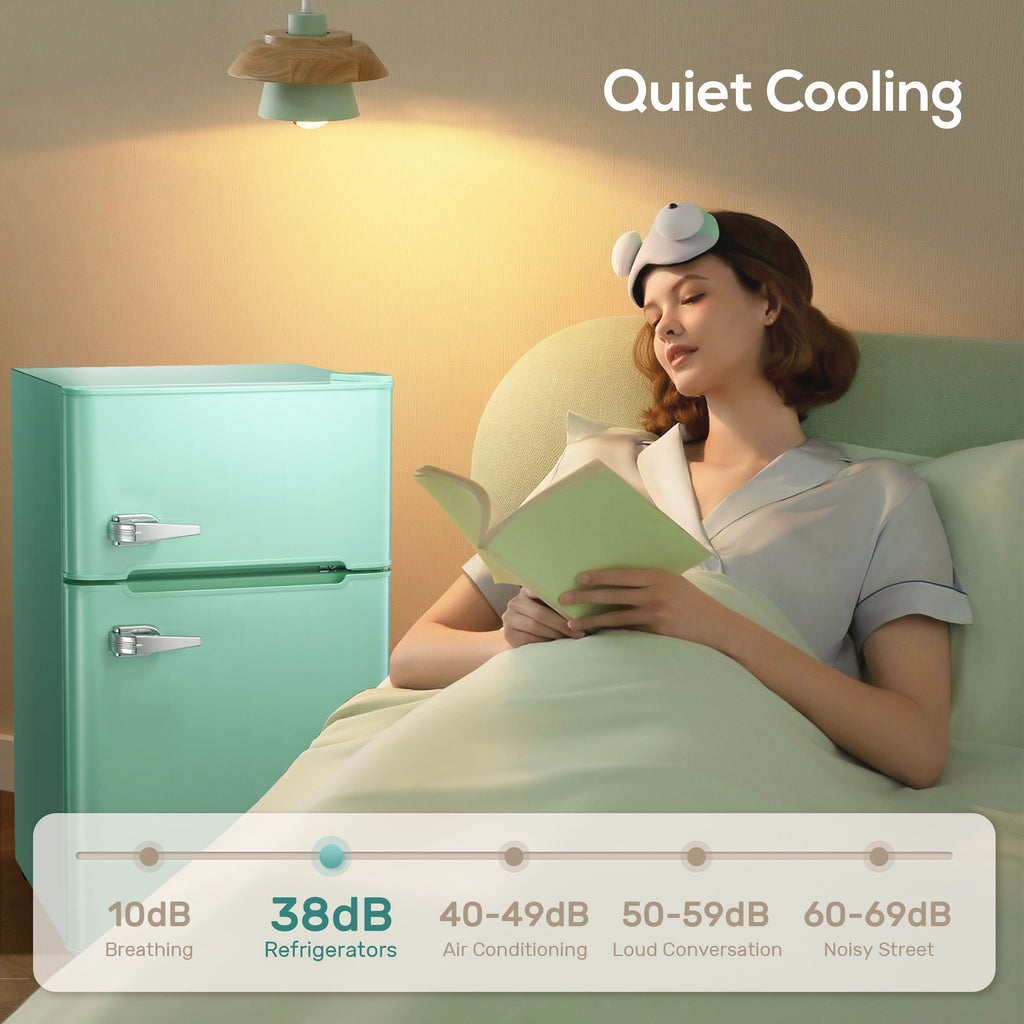 Auseo 3.1 Cu.Ft Double Door Mini Fridge with Freezer, Compact Retro Refrigerator for Dorm, Office, Bar, Bedroom, Black