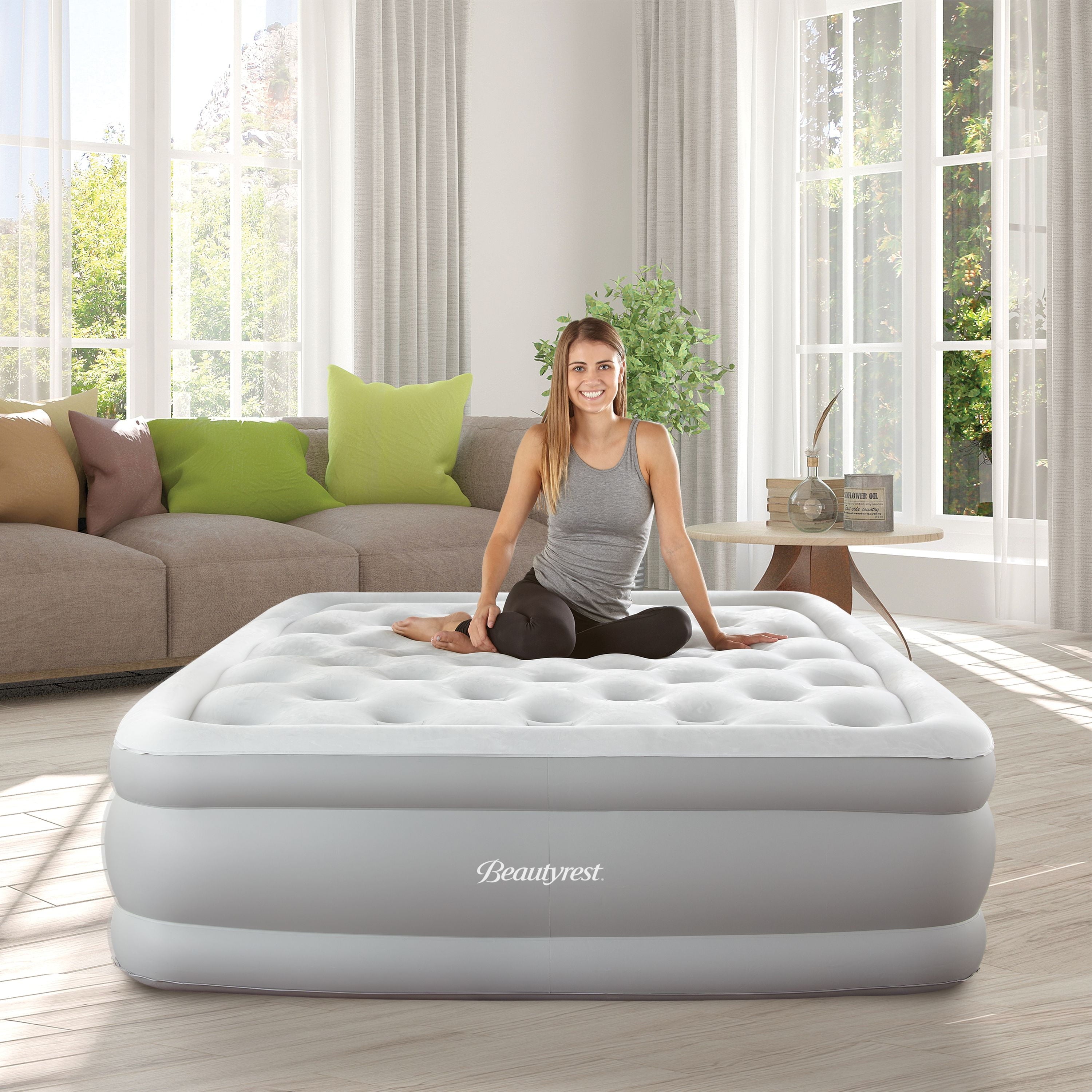 Beautyrest Sky Rise 18" Queen Air Bed Mattress, Raised Inflatable Blow-up Bed, Powerful Pump, Adjustable Firmness