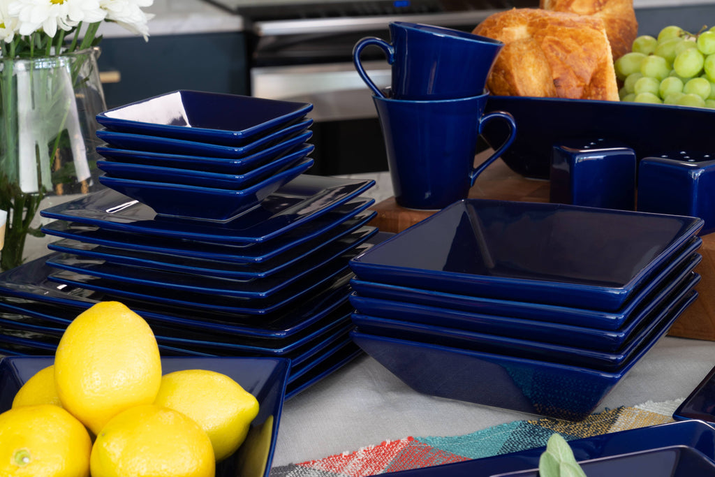 10 Strawberry Street Nova Square 45-Piece Stoneware Dinnerware Set, Cream/White