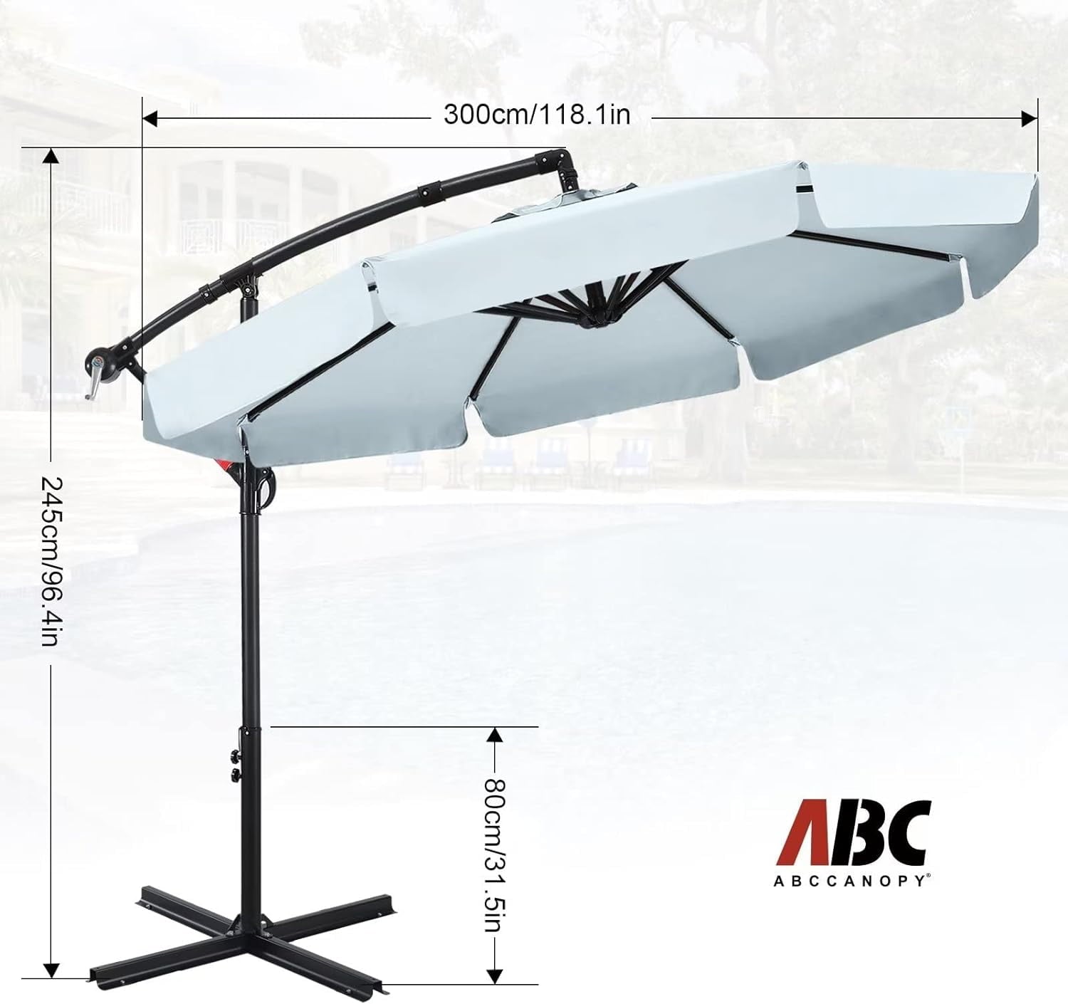 ABCCANOPY 10 FT Patio Umbrellas with Crank & Cross Base for Garden, Backyard, Pool and Beach, 12+ Colors(Turquoise)