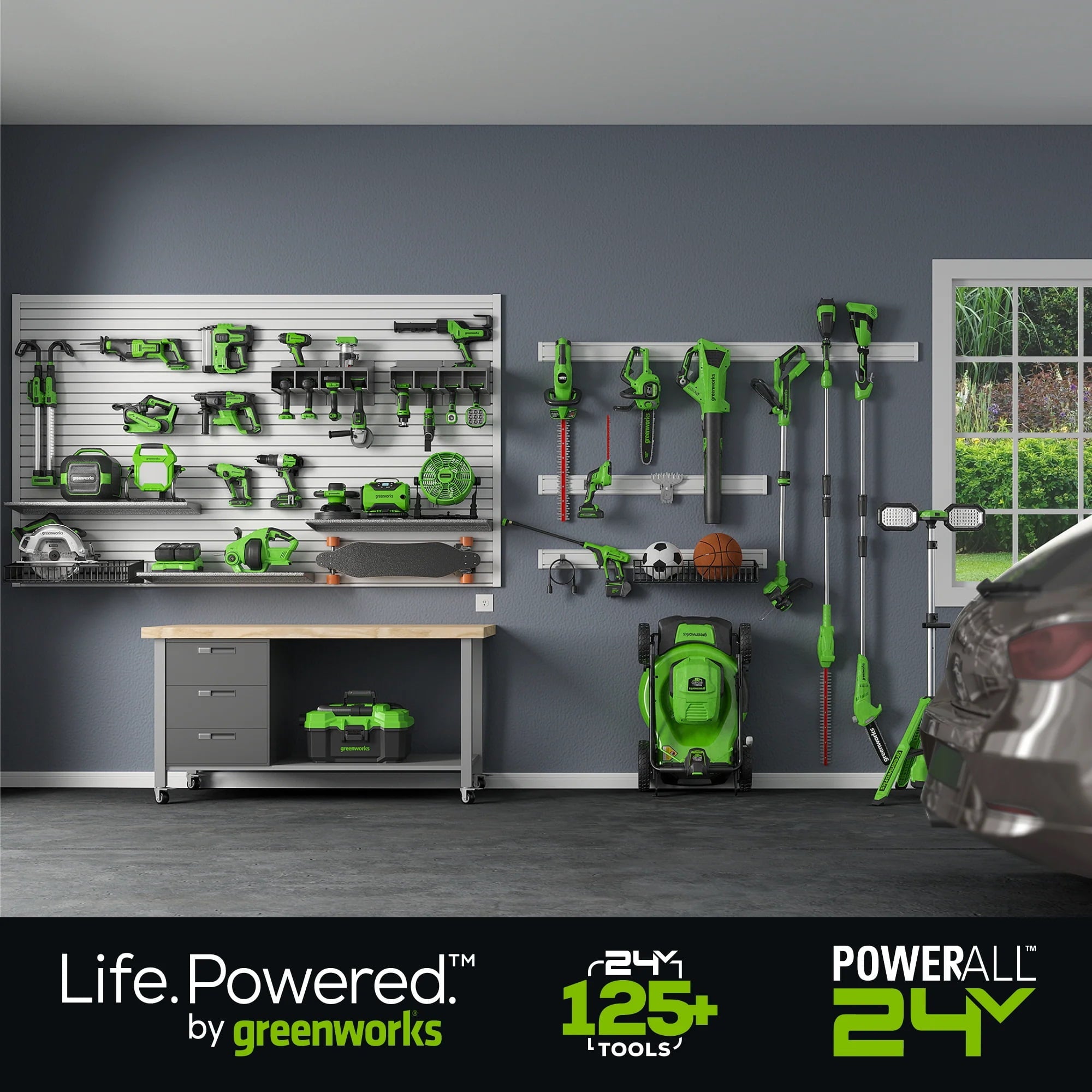 Greenworks 2 x 24V (48V) 19" Brushless Push Lawn Mower, 2 x 4.0Ah USB Batteries and Dual Port Rapid Charger Included