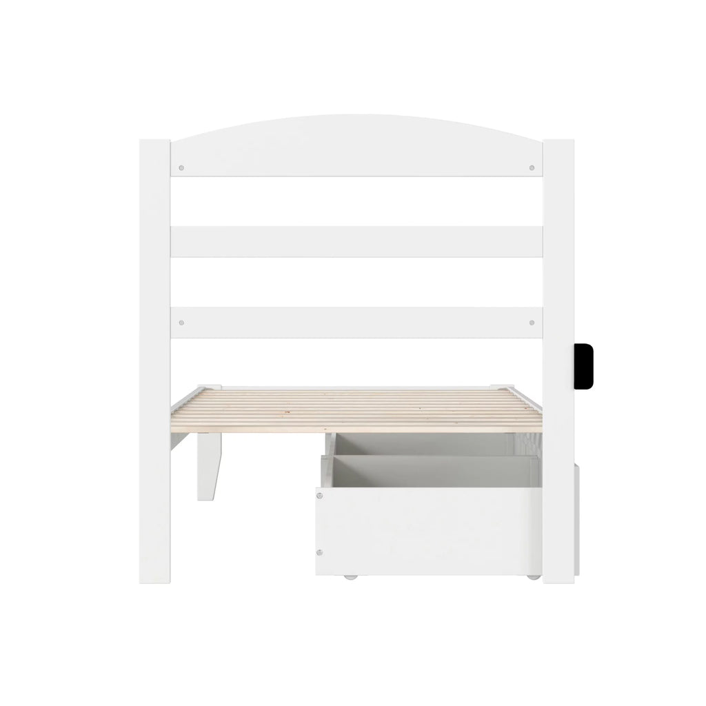 AFI Warren Solid Wood Twin Bed with 2 Storage Drawers and USB Charger in White