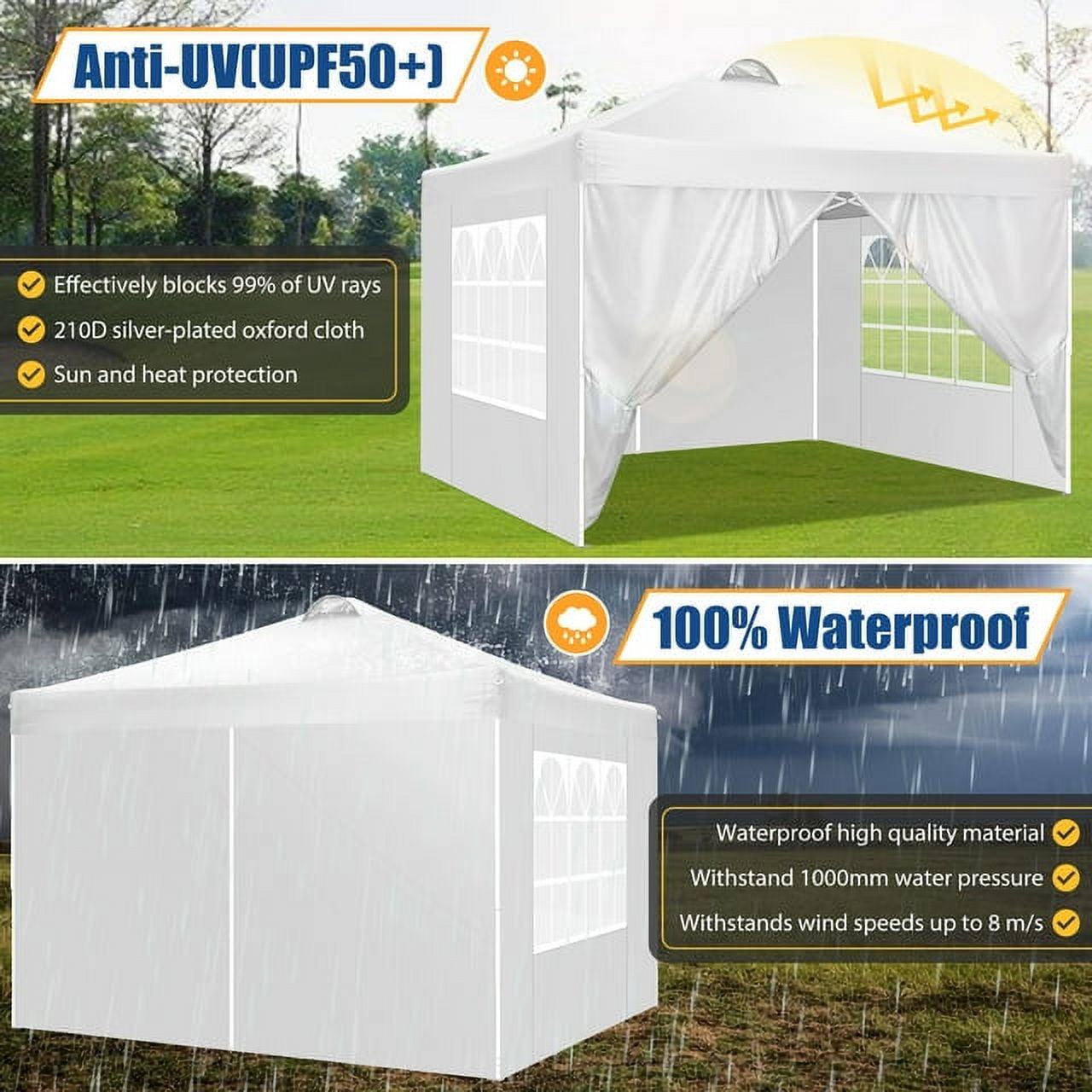 10'x10' EZ Pop Up Canopy with Top Vent, Large Commercial Tent, Waterproof and Sunproof with 4 Removable Sidewalls, Suitable for Weddings come with 4 Sandbags (Black)
