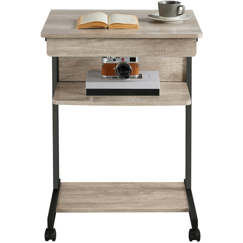 Alden Design Rolling Computer Desk with 2 Storage Shelves and Drawer, Black