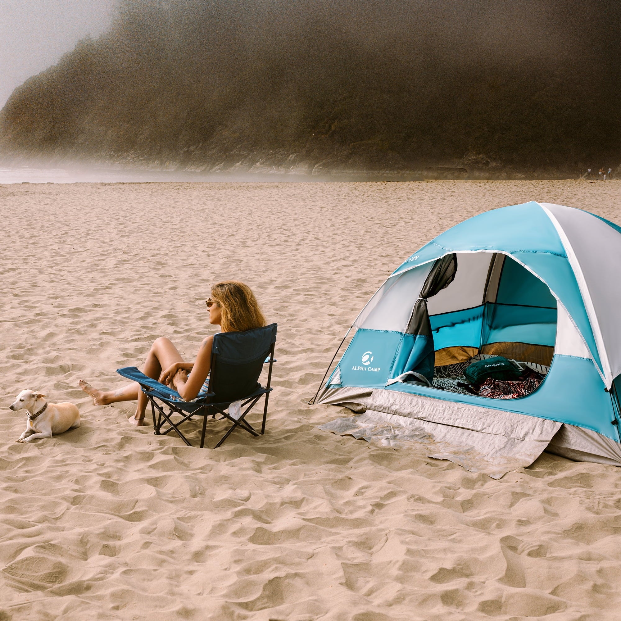 Alpha Camper 2-Person Camping Dome Tent Waterproof Portable Tent with Carry Bag, Blue