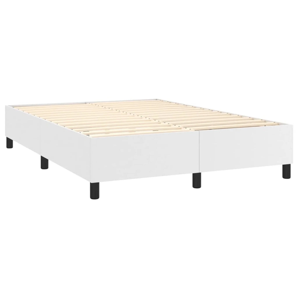 Anself Box Spring Queen Size Bed Frame with Mattress and Topper 81.1 x 59.8 x 13.8 Inch White Faux Leather Platform Bed Frame and 79.9 x 59.8 x 7.9 Inches Mattress Set for Bedroom