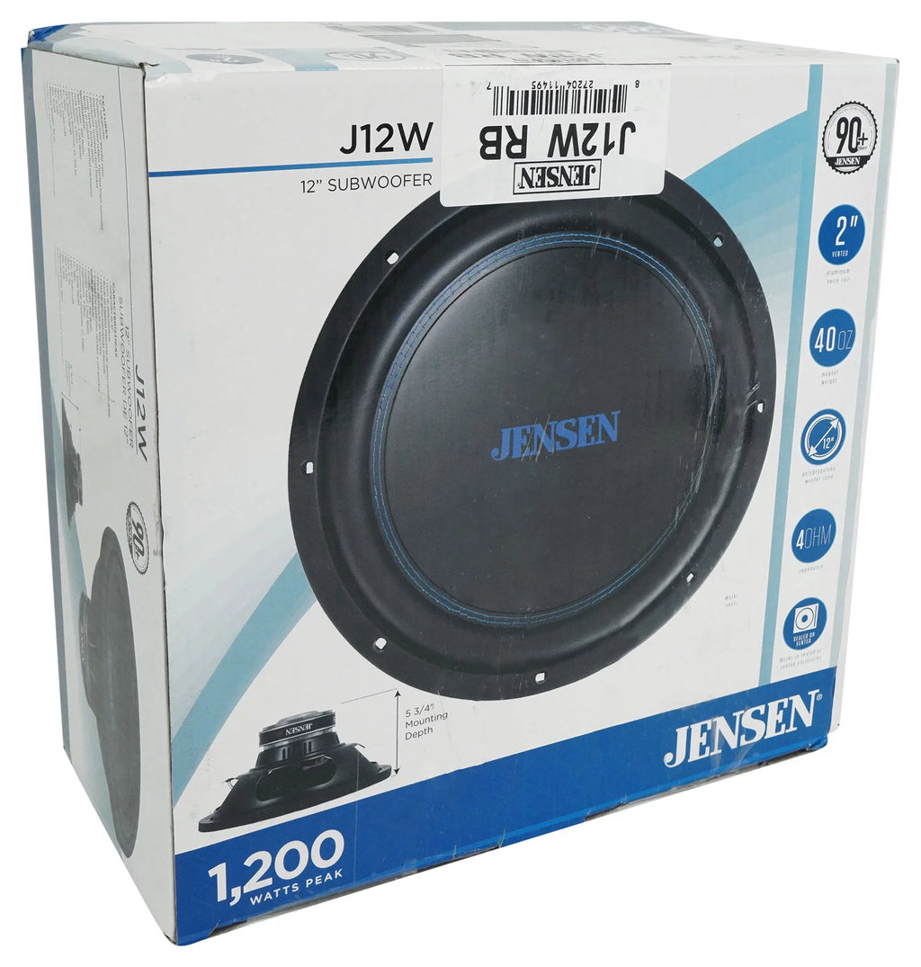 (2) JENSEN J12W 12" 1200w Car Subwoofers+Vented Sub Box+Mono Amplifier+Amp Kit