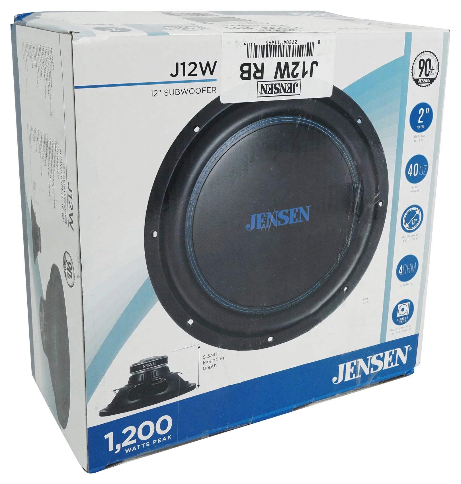 (2) JENSEN J12W 12" 1200w Car Subwoofers+Vented Sub Box+Mono Amplifier+Amp Kit