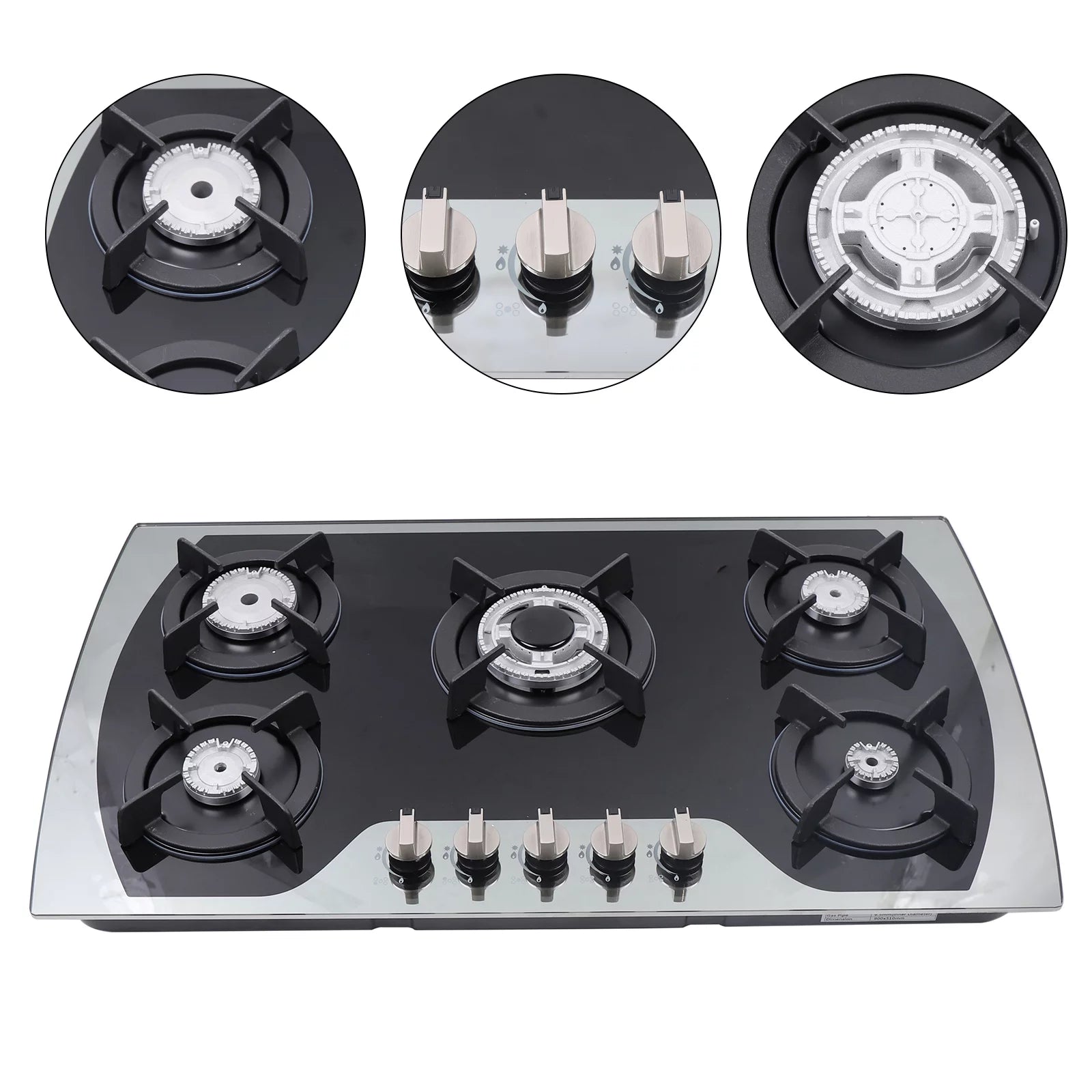 35 Inch Built-in Gas Cooktop 5 Burners Gas Stove Gas Hob Stovetop Stainless Steel Cooktop Cast Iron Grates, Black