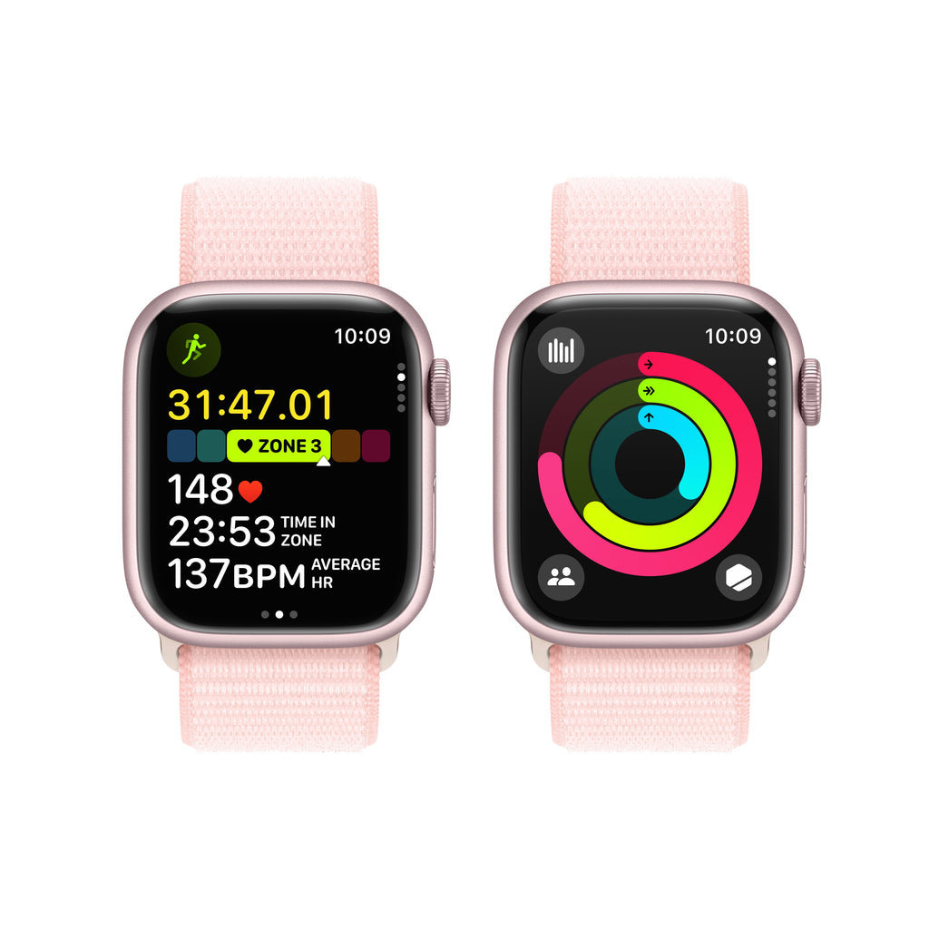 Apple Watch Series 9 [GPS 41mm] Smartwatch with Pink Aluminum Case and Light Pink Sport Loop. Fitness Tracker, ECG Apps, Always-On Retina Display, Water Resistant