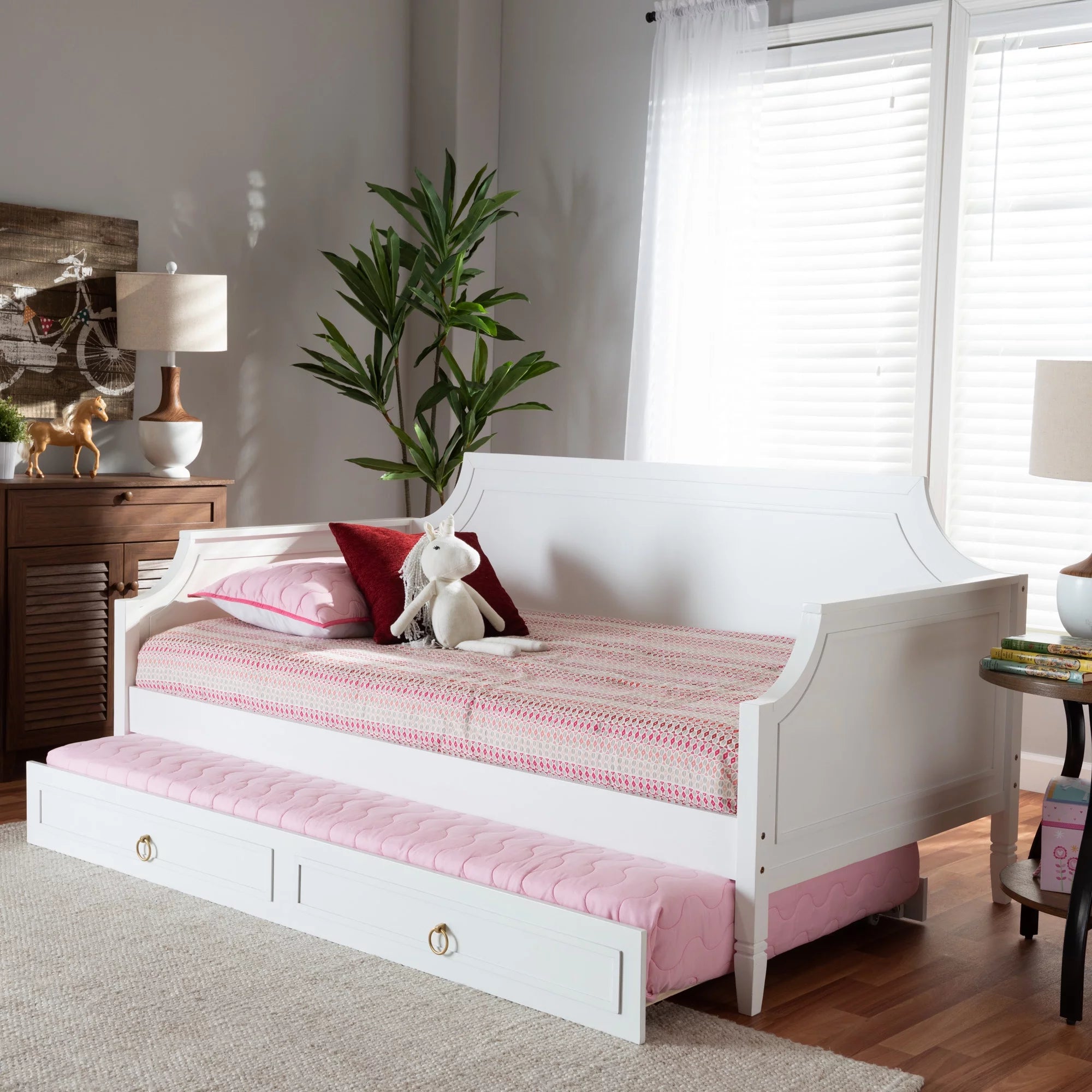 Baxton Studio Mariana Classic and Traditional White Finished Wood Full Size Daybed with Twin Size trundle