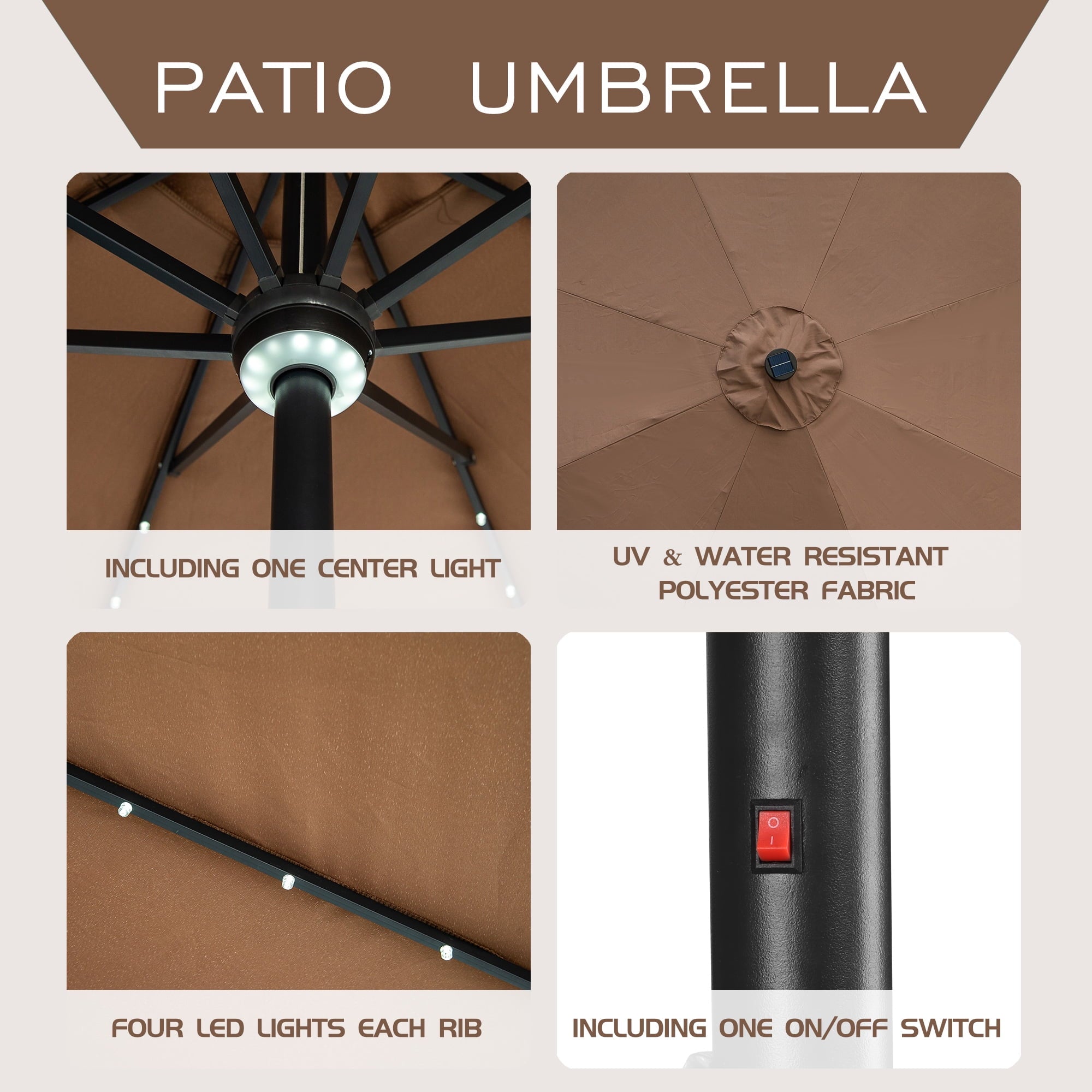 Autlaycil 10 ft Solar Patio Umbrellas with 40 LED lights for Market Outdoor Pool, Steel Tilt Crank, Navy Blue