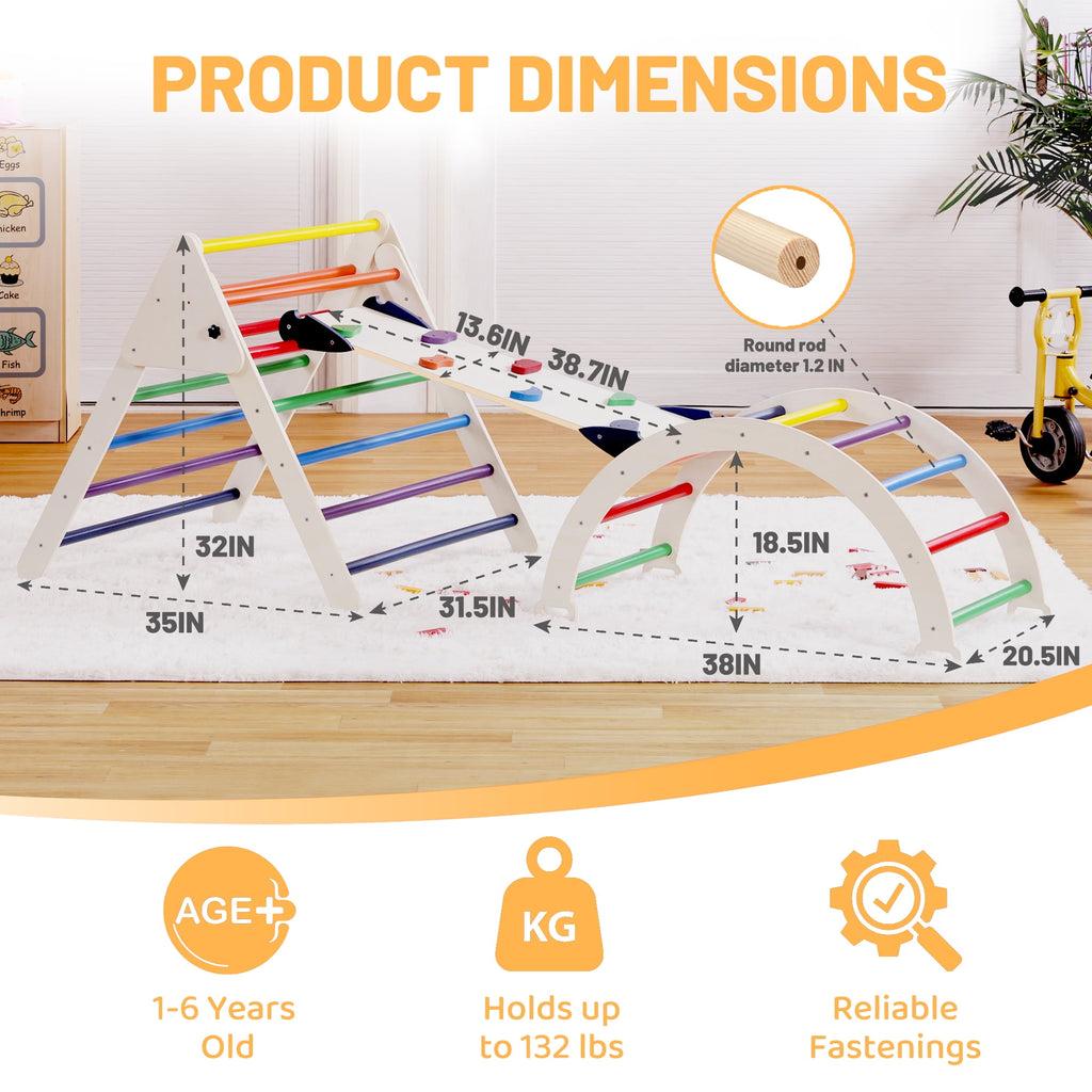 4-in-1 Wooden Pikler Climbing Triangle Foldable Pikler Triangle Ladder with Rock Climbing Ramp and Pikler Arch,Montessori Climber Ladder Slide,Playground for Toddlers and Kids 18m-6yrs