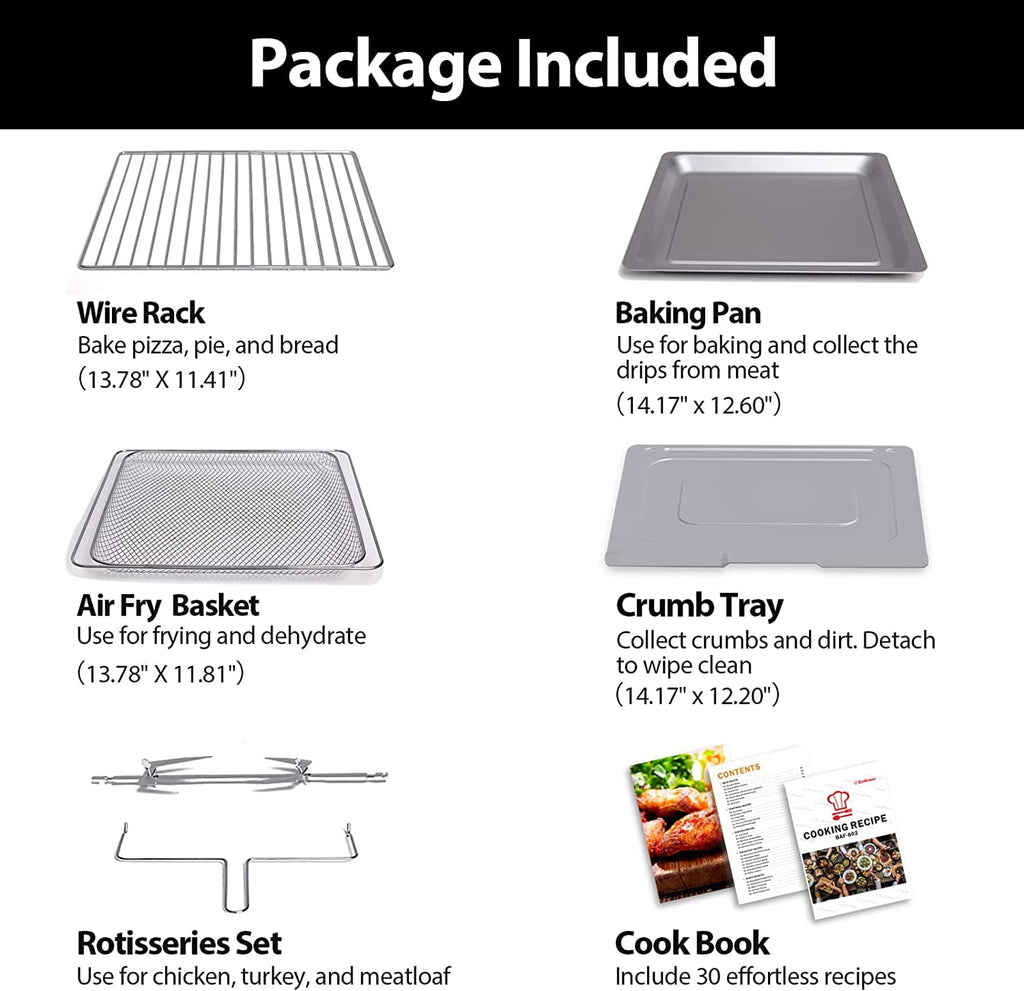 Beelicious 32 QT Large Air Fryer Ovens, Toast Oven with Rotisserie and Dehydrator, 19-in-1 Convection  Countertops Oven Combo, 6 Accessories