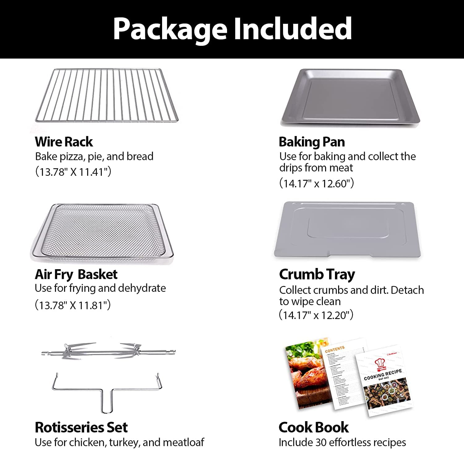 Beelicious 32 QT Large Air Fryer Ovens, Toast Oven with Rotisserie and Dehydrator, 19-in-1 Convection  Countertops Oven Combo, 6 Accessories