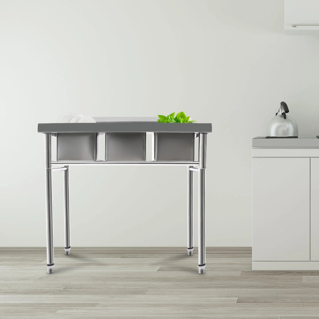 Aiqidi 3 Compartment Freestanding Stainless Steel Utility Sink Commercial Restaurant Kitchen Sink Basin Laundry Sink with 3 Drains