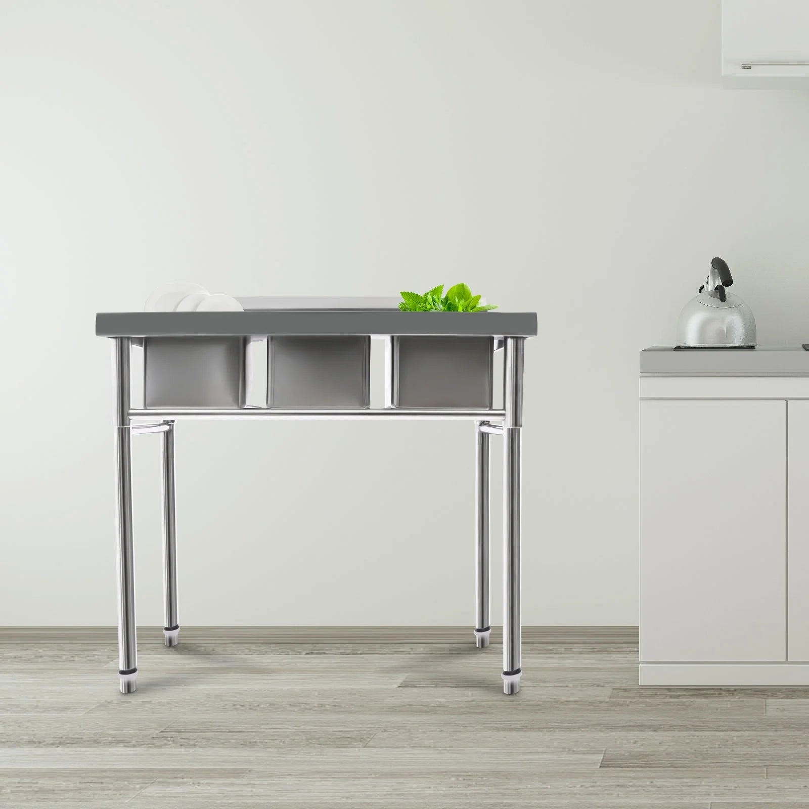 Aiqidi 3 Compartment Freestanding Stainless Steel Utility Sink Commercial Restaurant Kitchen Sink Basin Laundry Sink with 3 Drains
