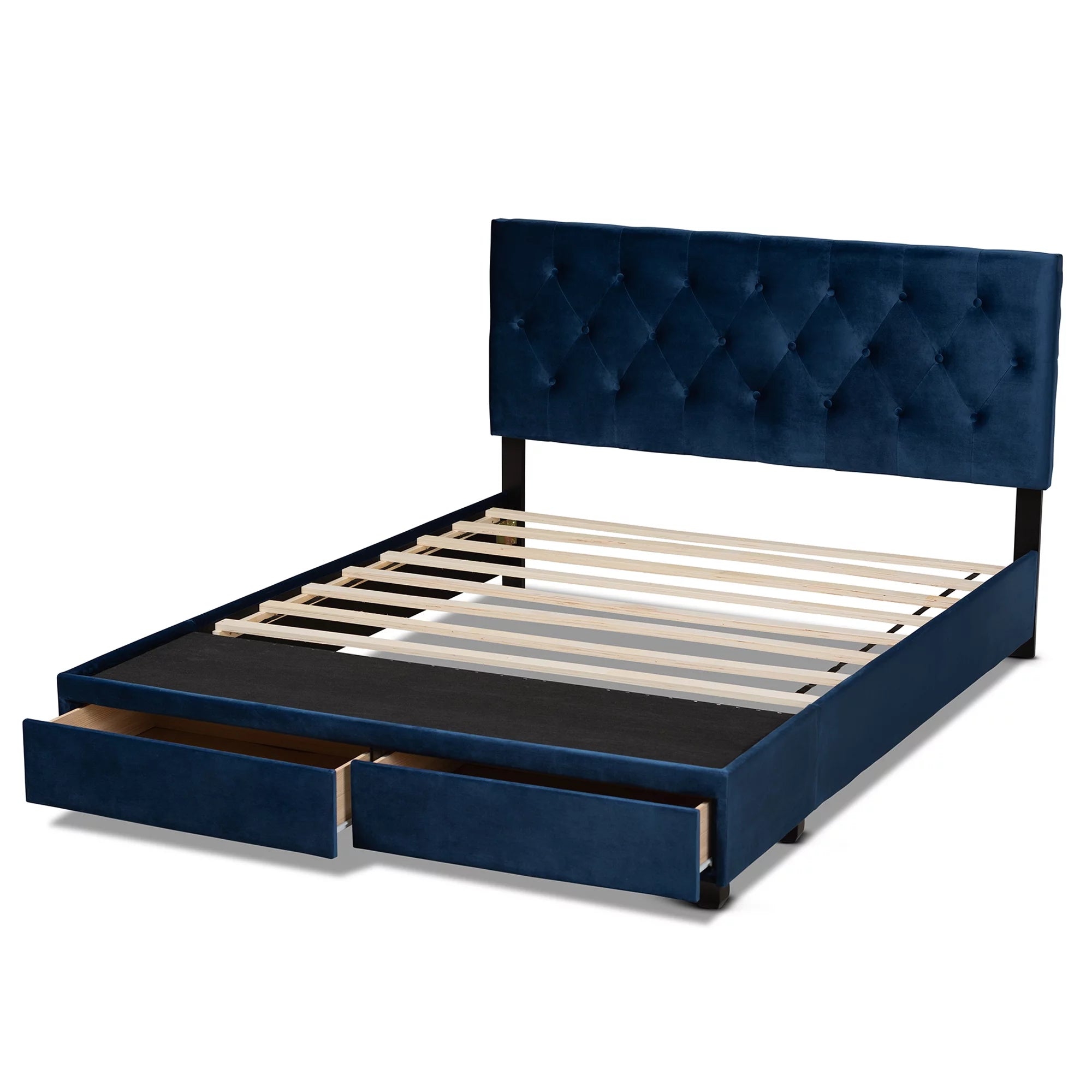 Baxton Studio Caronia Modern and Contemporary Navy Blue Velvet Fabric Upholstered 2-Drawer King Size Platform Storage Bed