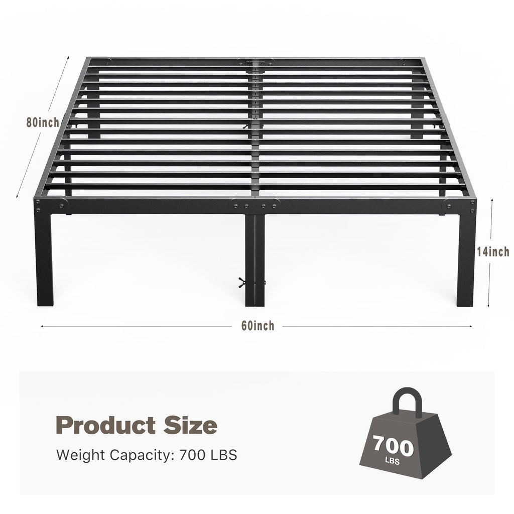Bed Frame - Full Size Heavy Duty Platform Bed with Underbed Storage, 14-Inch High Steel Slat Support, Non-Slip Design, No Box Spring Required