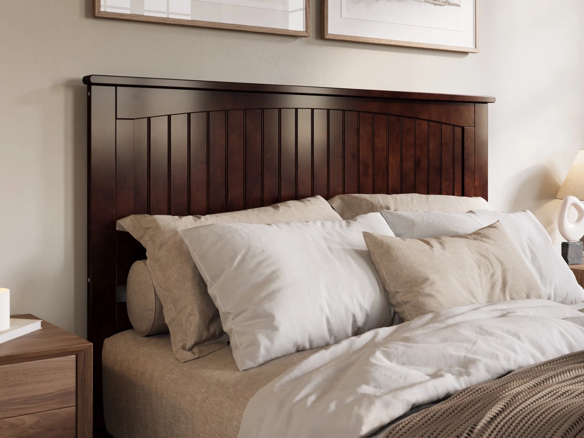 AFI Nantucket Queen Solid Wood Panel Headboard with Attachable Charger, Walnut