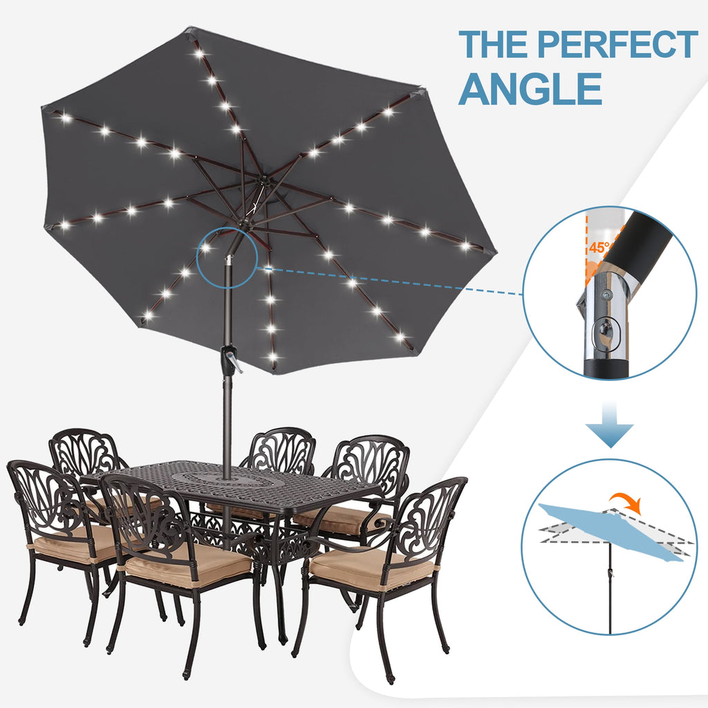 ABCCANOPY 7.5ft Patio Solar Umbrella LED Outdoor Umbrella with Tilt and Crank, Turquoise