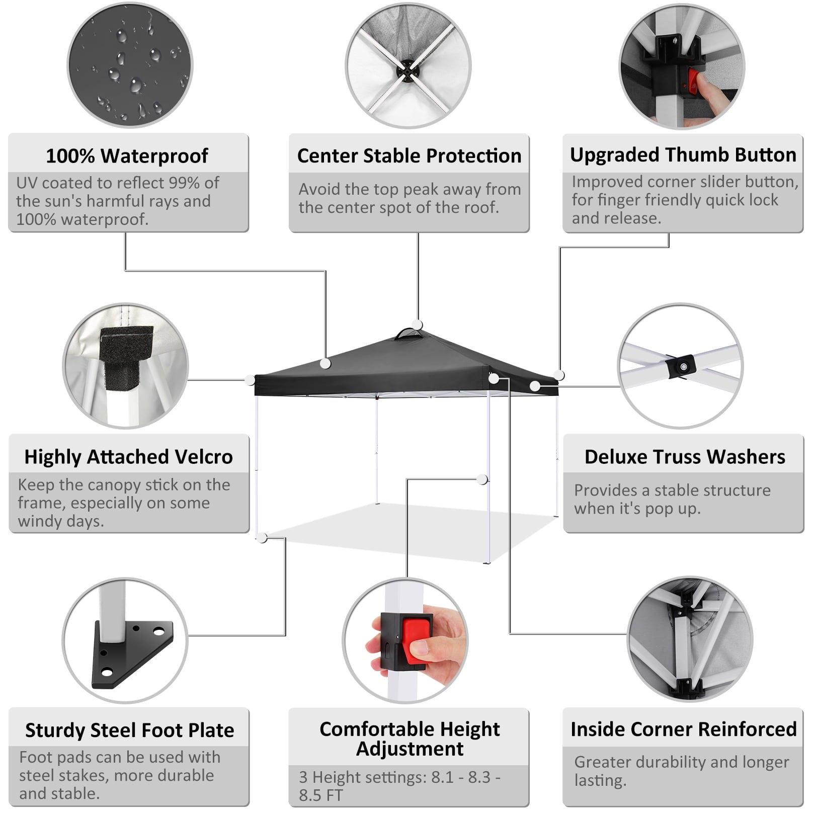 10'x10' EZ Pop Up Canopy with Top Vent, Large Commercial Tent, Waterproof and Sunproof with 4 Removable Sidewalls, Suitable for Weddings come with 4 Sandbags (Black)