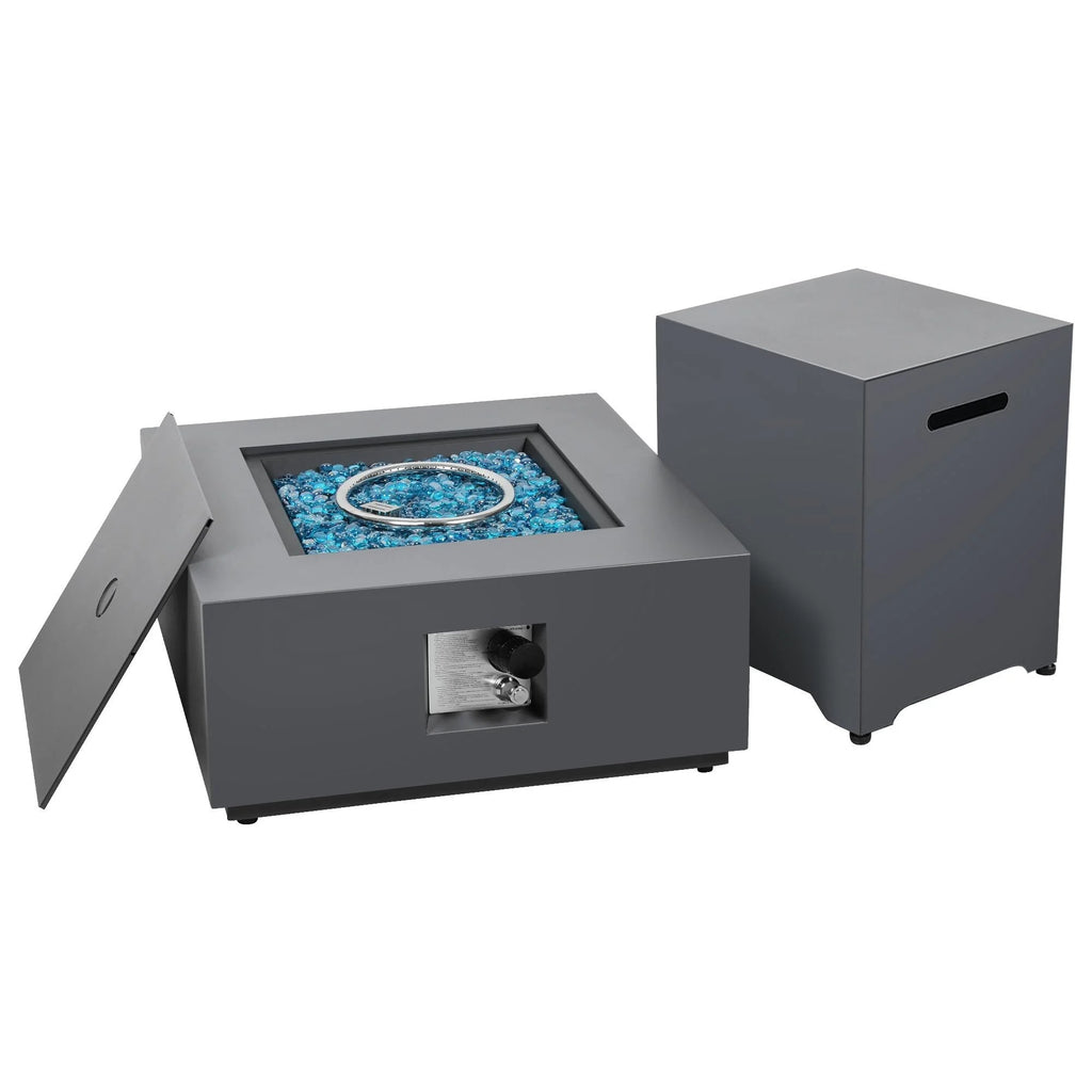 28" Outdoor 40,000 BTU Square Propane Iron Fire Pit with Tank Cover