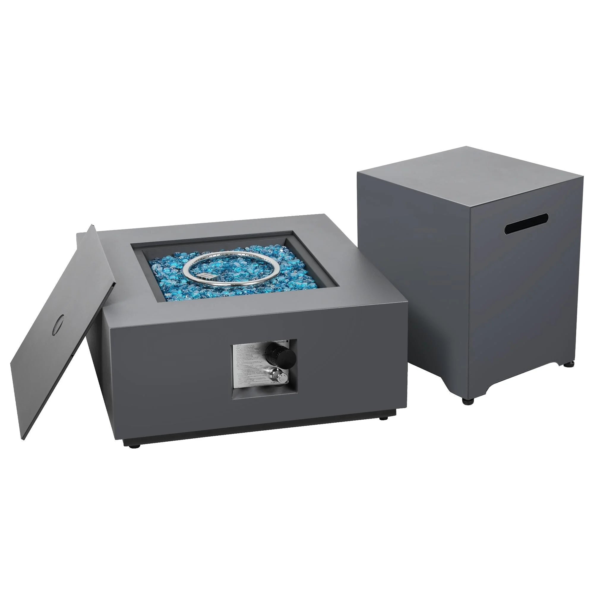 28" Outdoor 40,000 BTU Square Propane Iron Fire Pit with Tank Cover