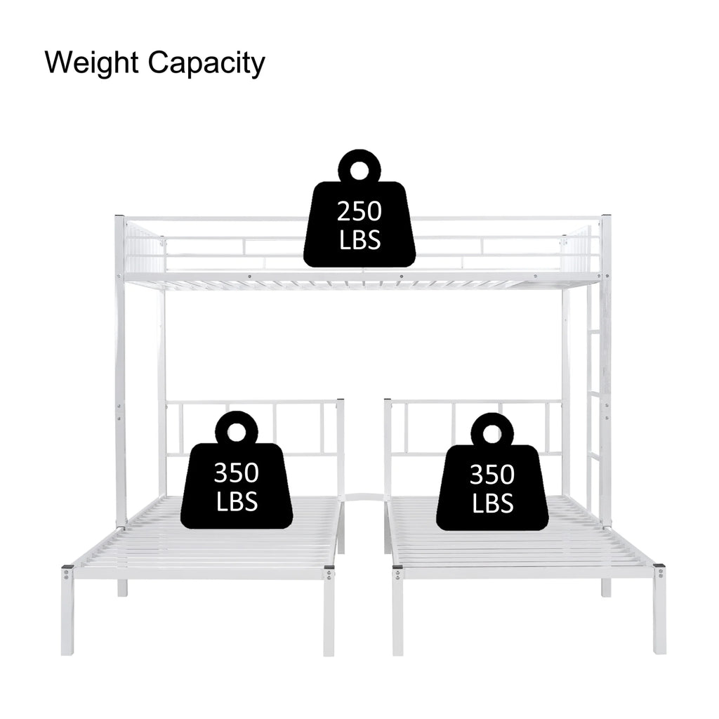 Aukfa Triple Bunk Bed, Convertible to 3 Twin Size Metal Bed Frame, Twin over Twin and Twin, White
